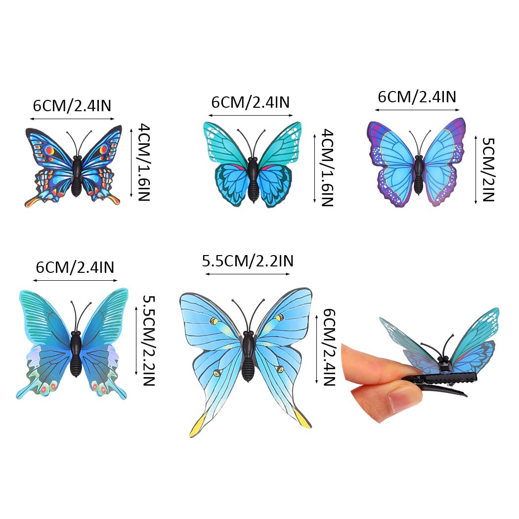 BARTOSI Blue Butterfly Hair Clips for Women & Girls - Cute Hair Accessories Set of 20 - Perfect for Parties, Weddings, School & Daily Wear