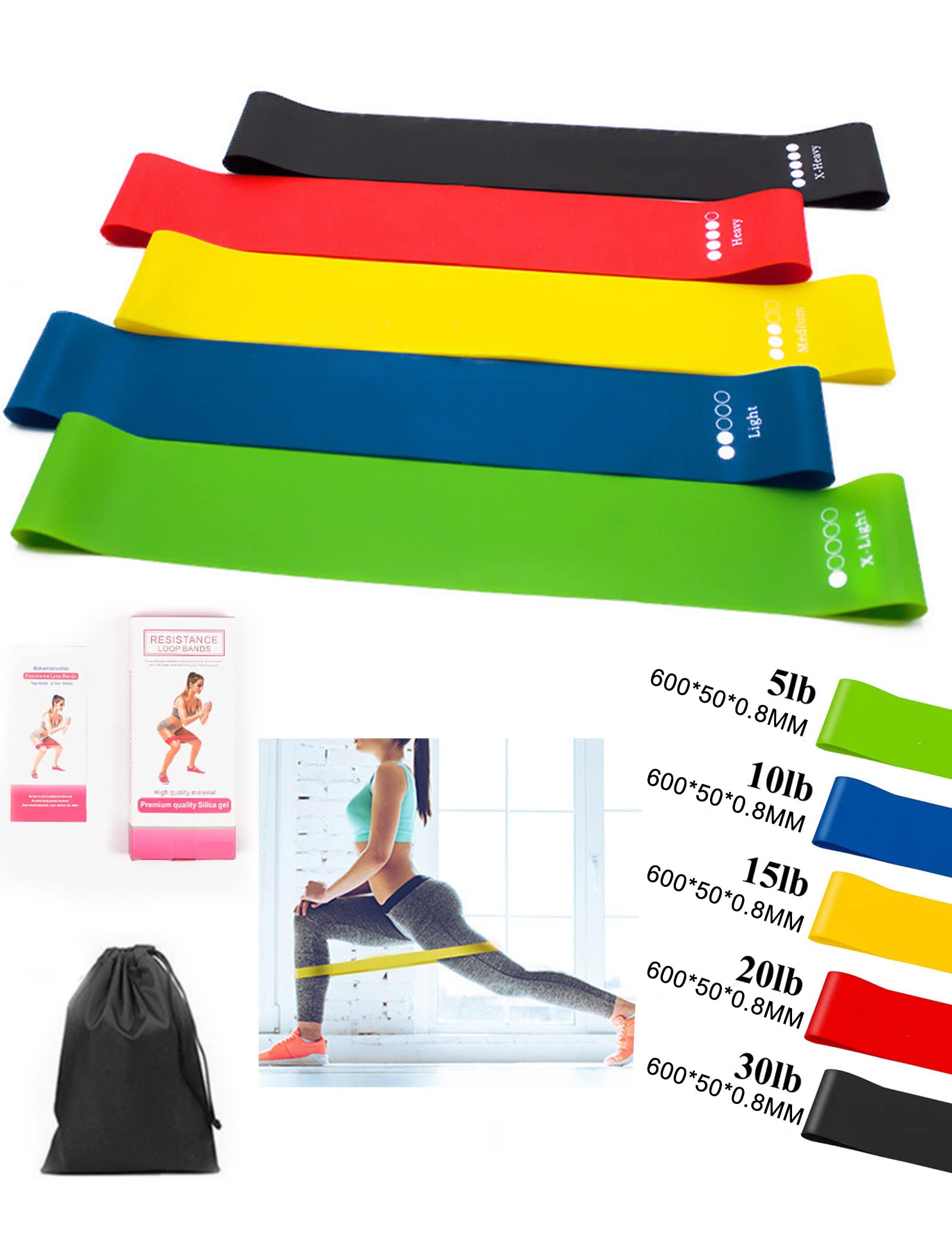 Premium Loop Resistance Bands Set - 5 Thick Exercise Bands for Yoga, Workout & Stretching (600x50x0.8mm) - Home Gym, Physical Therapy & Fitness Training Accessories