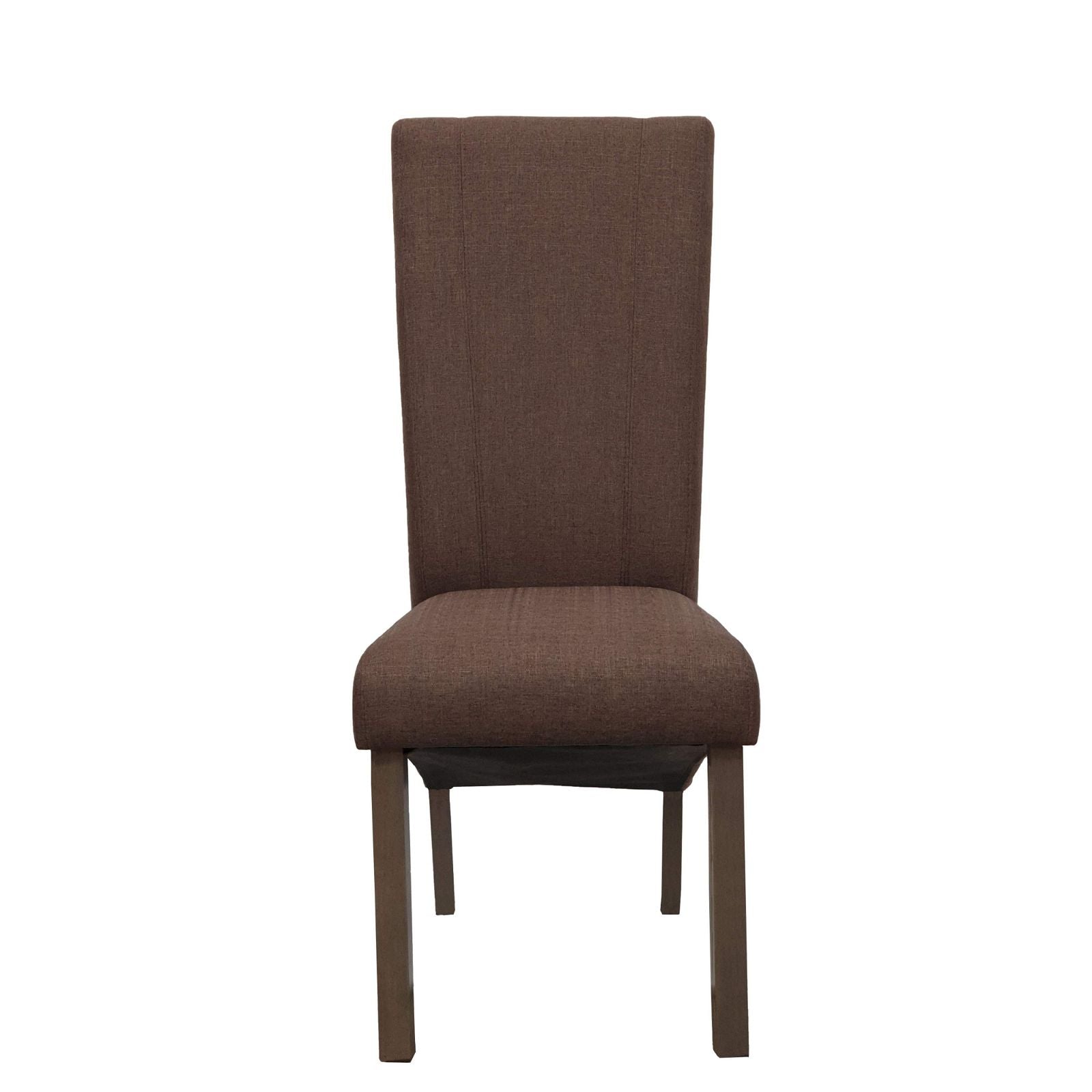 Brown Fabric Bran Dining Chairs with Rubberwood Legs in Textured Dry Grey Oak Finish - Set of 2 for Kitchen, Dining Room & Breakfast Nook