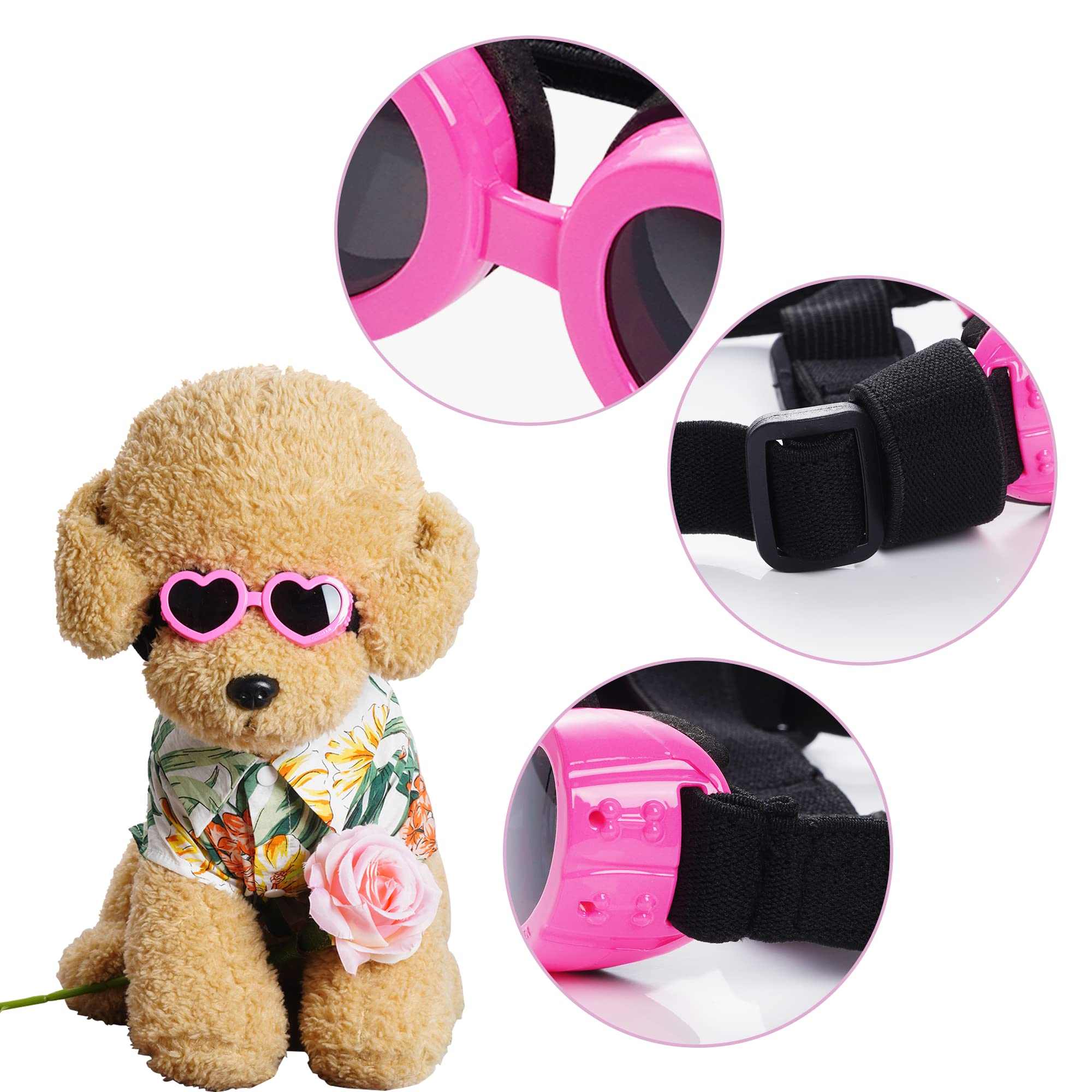 **Choyaxo UV Protection Dog Goggles for Small Breeds – Heart-Shaped Windproof Anti-Fog Dog Sunglasses with Adjustable Strap – Ideal for Motorcycle Rides, Outdoor Adventures & Sunny Days (Pink)**