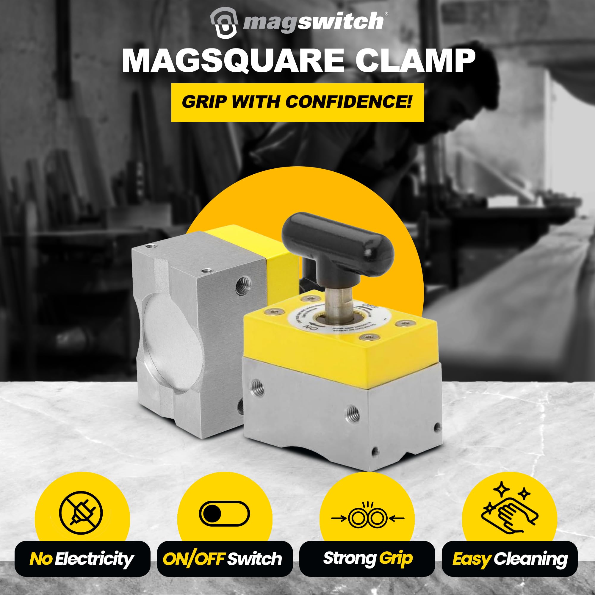 Magswitch MagSquare 165 Magnetic Welding Square - 2 Pack with 150 lb Holding Force & On/Off Switch - Perfect for Welding Kits, Metal Fabrication, DIY Projects & Workshop Tools
