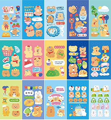 ANKOMINA 50 Sheets Cute Bear Sticker Book - Spiral Bound Cartoon Animal Decals for DIY, Journaling, Scrapbooking - Waterproof Vinyl Stickers for Laptop, Phone, Luggage, Water Bottle - Perfect for Kids & Adults Crafting