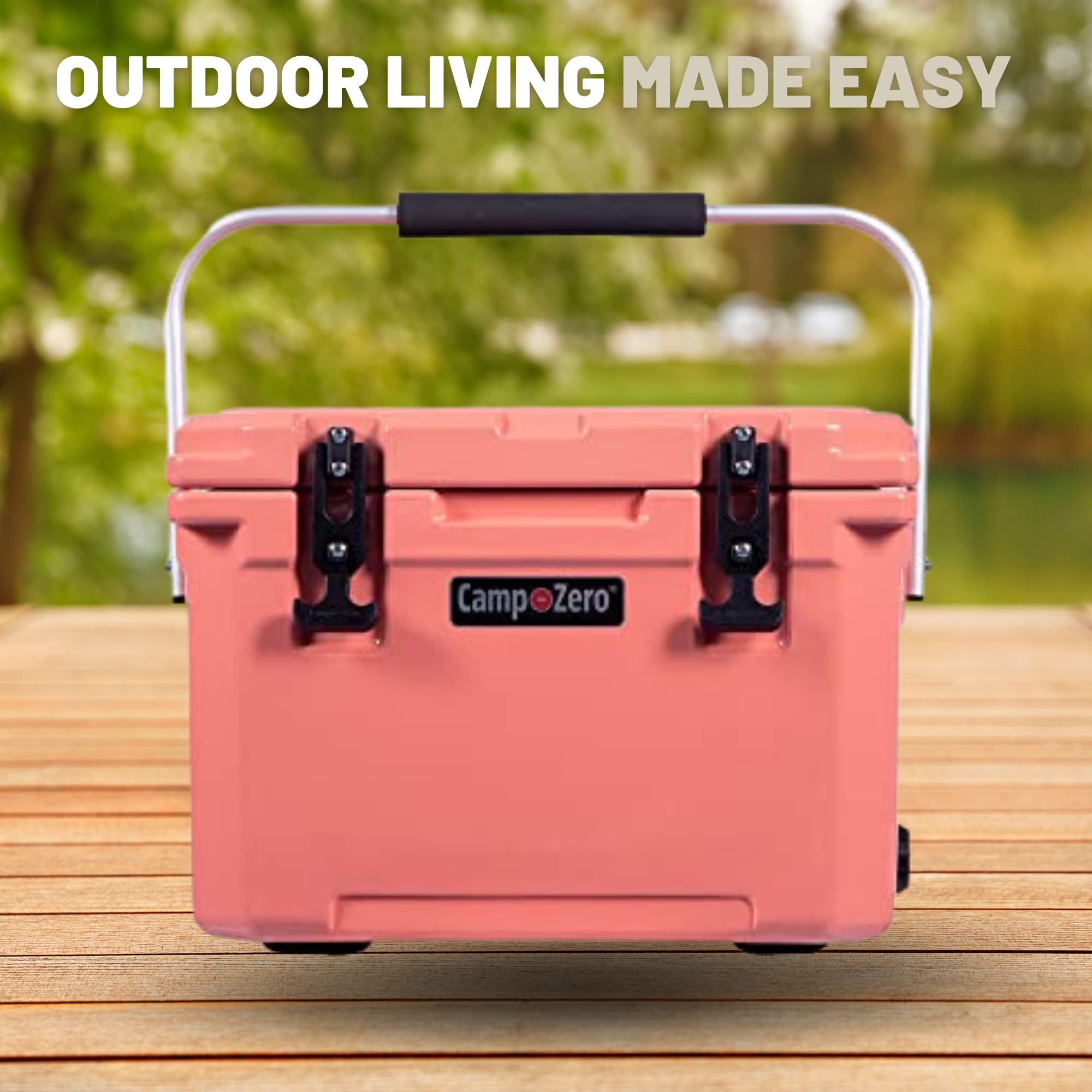 CAMP-ZERO 21 Quart Rotomolded Hard Cooler - Insulated Ice Chest with 4 Cup Holders - Bear-Proof Travel Cooler for Beverages, Drinks, BBQ, Fishing, Camping & Outdoor Adventures - Perfect for Picnics, Tailgating, Beach Trips and Road Trips