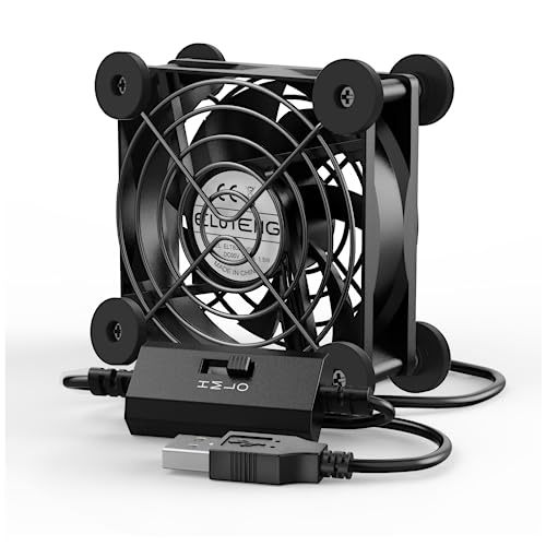 ELUTENG 80mm USB Cooling Fan - Ultra Quiet 3-Speed Adjustable AC Infinity Fan with 8 Silicone Feet for Computer, DVR, Receiver, Playstation, Xbox Cabinet Cooling (80x80x25mm) - Perfect for Gaming Rigs & Home Entertainment Systems