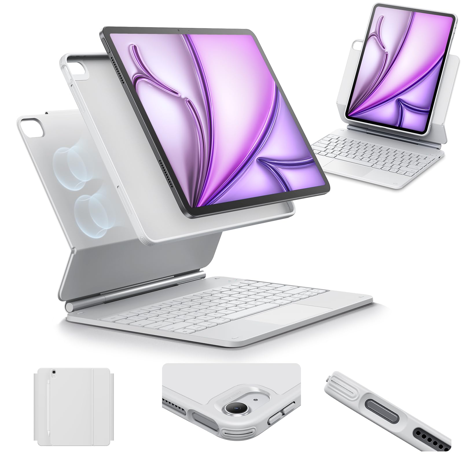 ESR iPad Air 13 Inch Keyboard Case (M3/M2, 2025/2024) - Magnetic Stand, Multi-Touch Trackpad, 360° Protection - White | Perfect for Work, Study & Travel