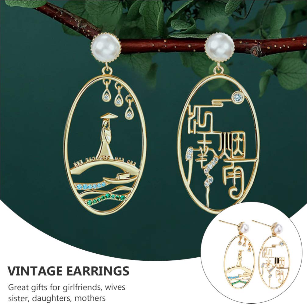 2 Pairs Misty Rain Drop Earrings for Women - Asymmetrical Vintage Chinese Style Dangle Earrings | Perfect for Boho Fashion, Date Night & Special Occasions