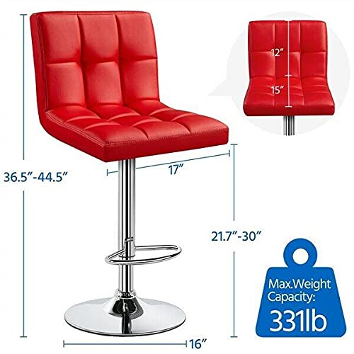 2PCS Adjustable Height Bar Stools - PU Leather Counter Stools for Kitchen, Dining & Home Bar - Red Modern Barstools with Swivel Seat - Perfect for Kitchen Island, Breakfast Nook & Entertainment Areas