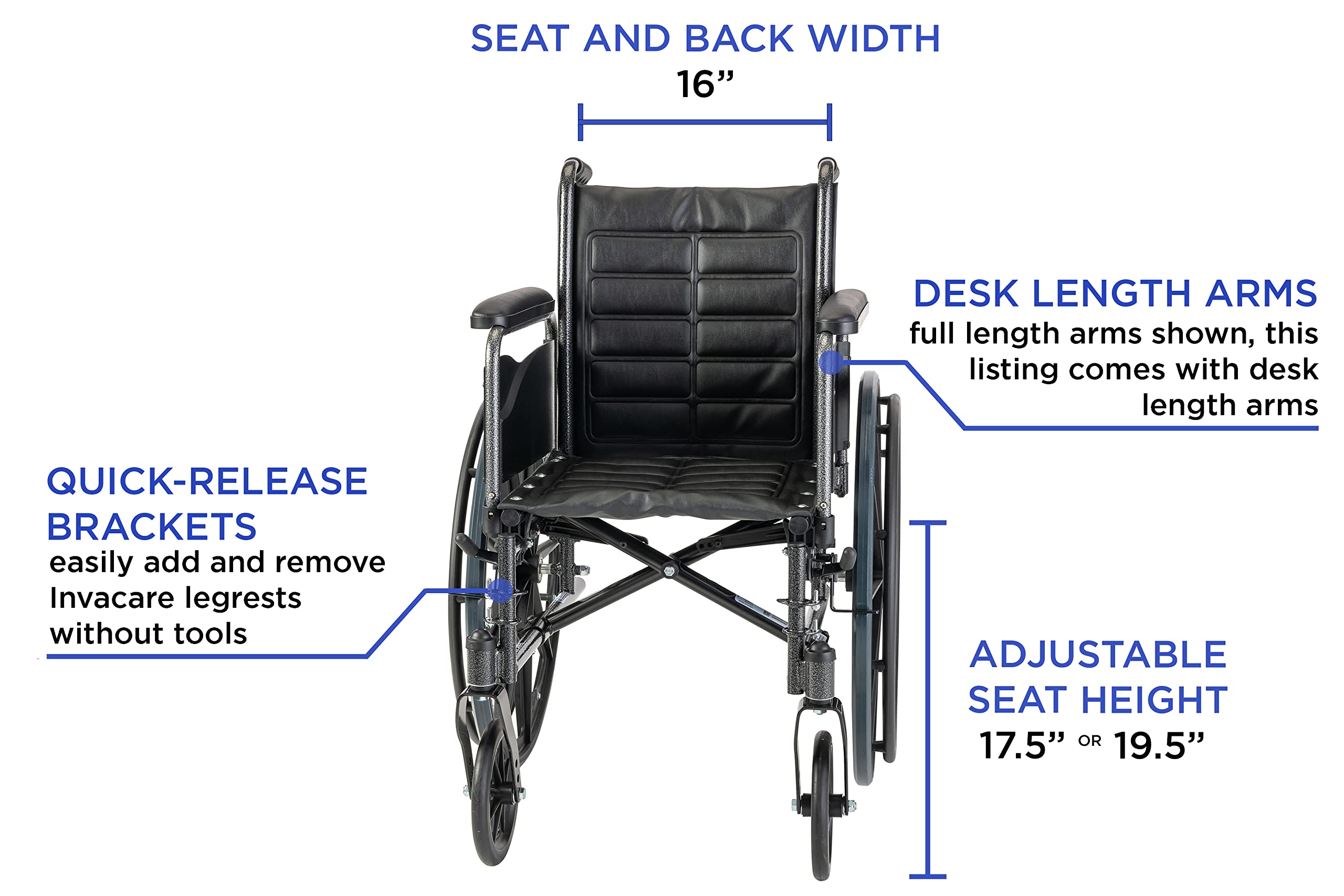 Invacare Tracer EX2 Folding Wheelchair for Adults - 16 Inch Seat with Adjustable Legrests & Desk Arms - Lightweight Mobility Aid for Home, Travel & Daily Use