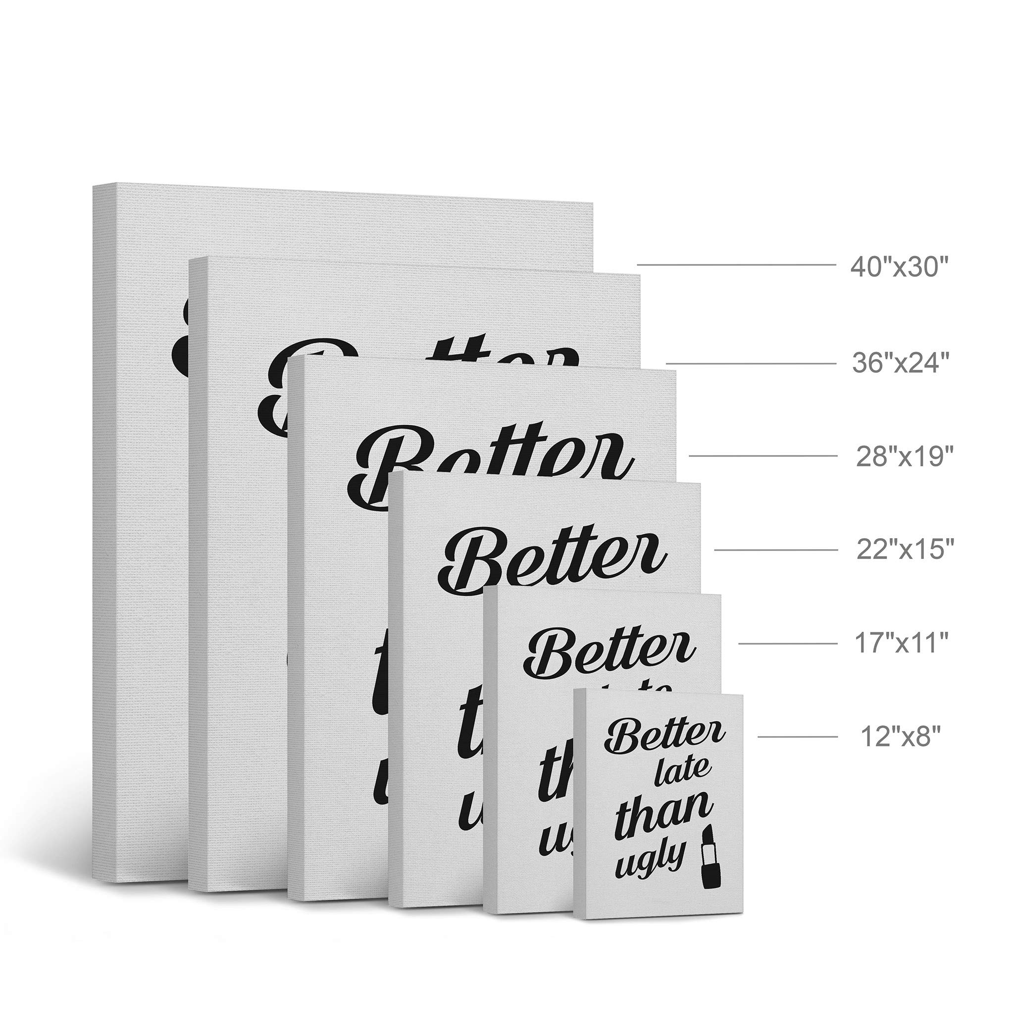 Funny Bathroom Wall Art - 'Better Late Than Ugly' Quote Canvas Print 36x24 - Ready to Hang Bathroom Decor, Home Decoration for Powder Room & Guest Bath - Made in USA