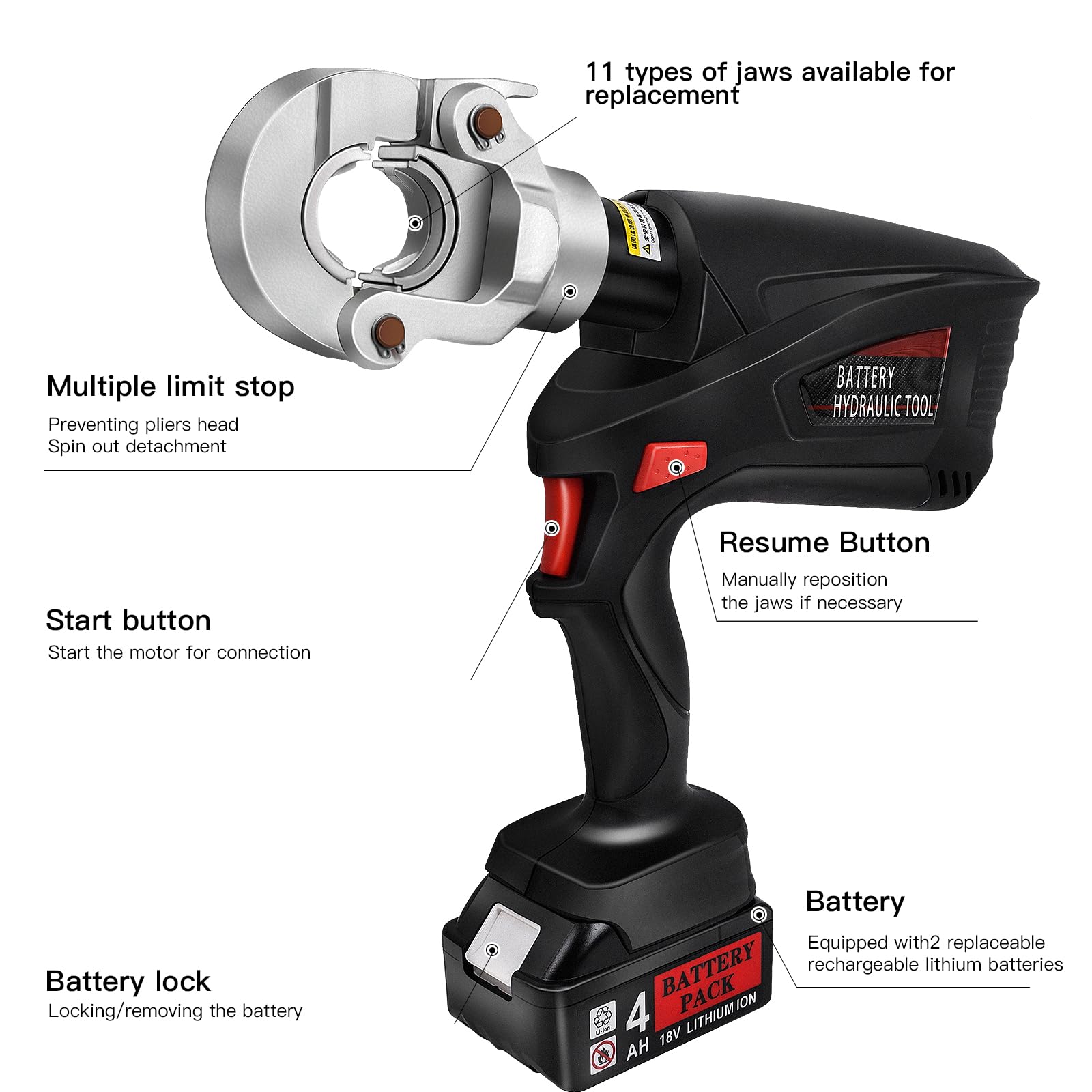 6 Ton Hydraulic Crimping Tool with Rechargeable Batteries - Electrical Terminal Cable Wire Tool Kit with 11 Dies - Professional Hydraulic Electrical Tools for DIY, Construction, and Industrial Applications