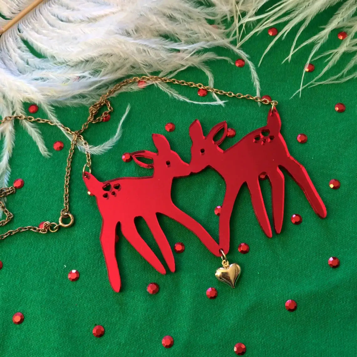 Elegant Christmas Fawns Statement Necklace for Women - Festive Holiday Jewelry Gift for Christmas Party & Special Occasions