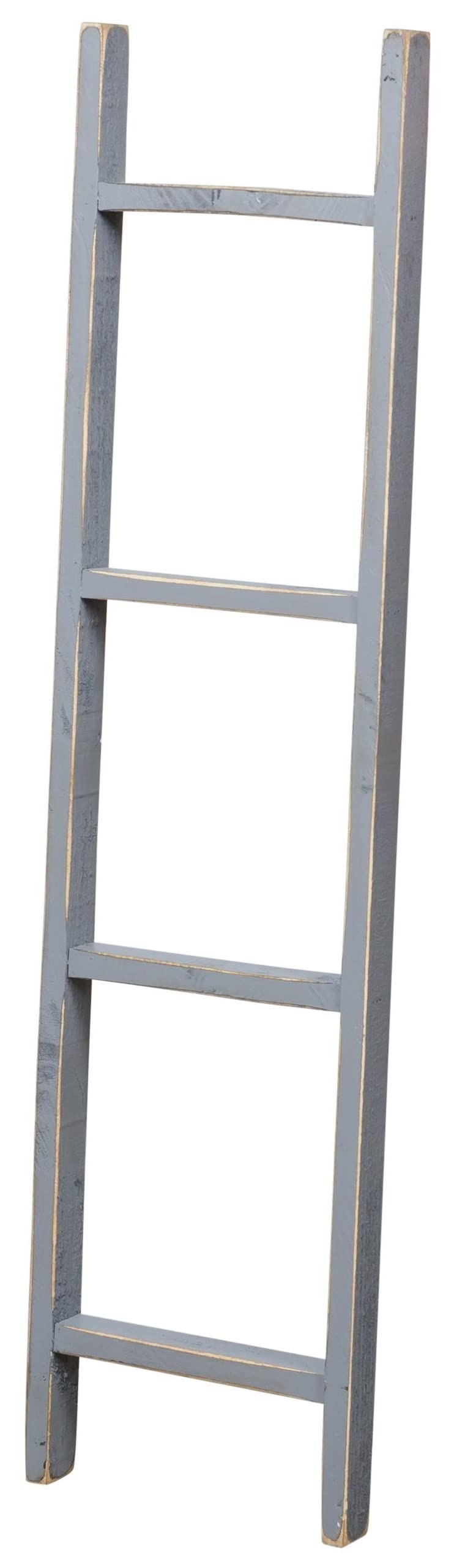 Country-Style 4 Foot Decorative Ladder Shelf - Rustic Gray Wooden Display Rack for Blankets, Towels & Home Decor | Farmhouse & Shabby Chic Bedroom, Living Room, Bathroom Storage Solution