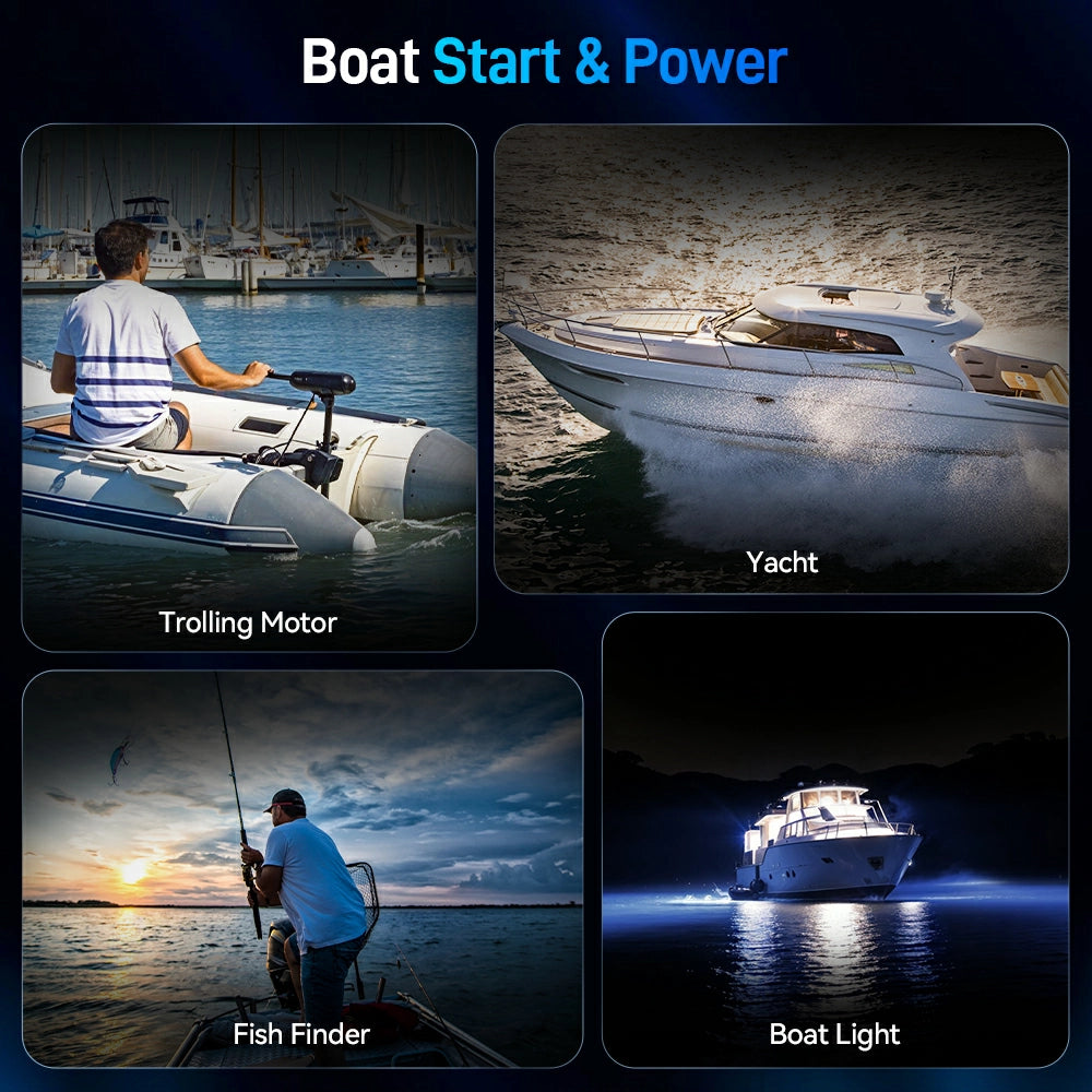 12V 100Ah 1200CCA Deep Cycle Marine Battery with Bluetooth Monitoring - Perfect for Boats, RVs, and Off-Grid Power Systems