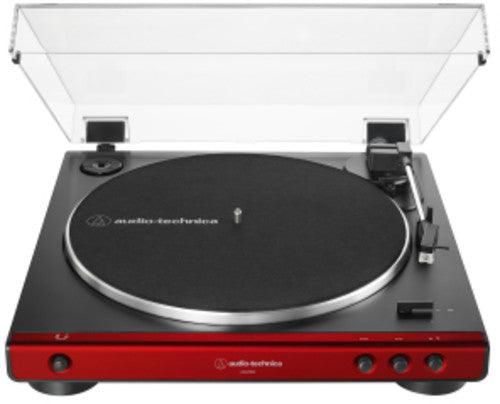 Audio Technica AT LP60XBT RD Red Fully Automatic Belt-Drive Bluetooth Turntable - 33/45 RPM Vinyl Record Player with Built-in Speakers, USB Port & RCA Output - Perfect for Home Listening, DJing & Digitizing Vinyl Collections