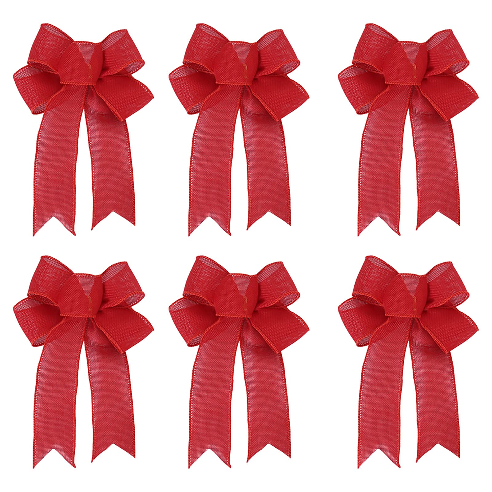 2024 Christmas Ornaments Set - 6PCS Large Red Burlap Ribbon Bows for Xmas Tree, Wreath & Holiday Decorations - Perfect for Christmas, New Year, Home & Party Decoration