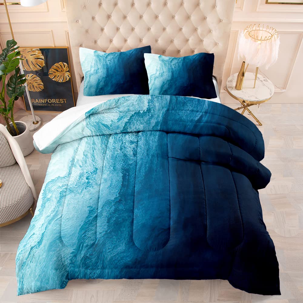 TiuZelf Marble Pattern Comforter Set - Twin Size Blue Fluid Texture Down Alternative Bedding | 3-Piece Set with Comforter & 2 Pillowcases | Lightweight, Soft & Warm for All Seasons | Perfect for Modern Bedrooms, Guest Rooms & Dorm Decor