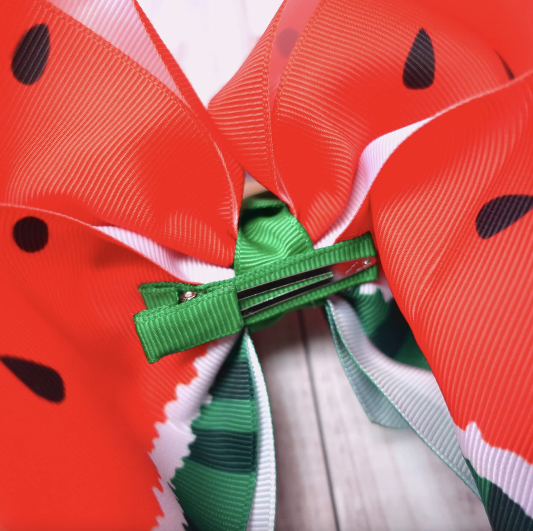 8-Inch Jumbo Handmade Grosgrain Ribbon Hair Bow with Alligator Clip - Watermelon Print Hair Accessories for Women & Girls - Perfect for Parties, Weddings, and Everyday Fashion