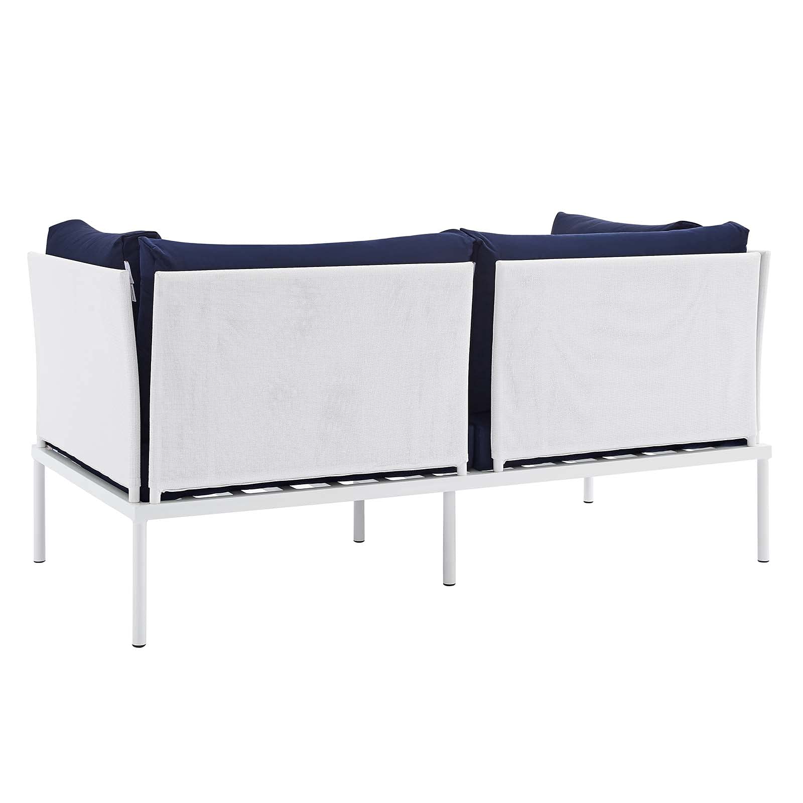 Modern Outdoor Loveseat Sofa - Aluminum Metal Frame in White, Blue & Navy - Perfect for Patio, Cafe & Bistro Relaxation