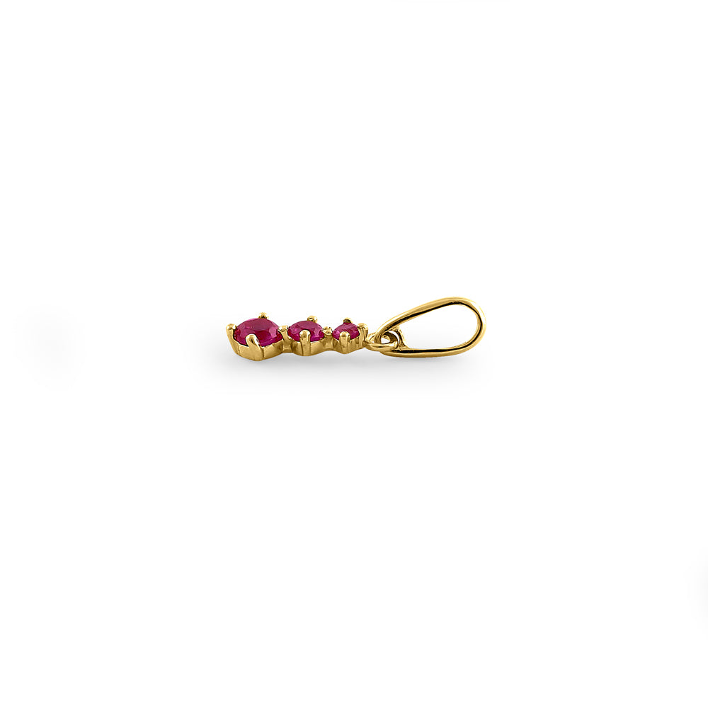 14K Solid Yellow Gold Triple Round Ruby CZ Pendant Necklace for Women - Elegant Jewelry Gift for Birthday, Anniversary & Special Occasions