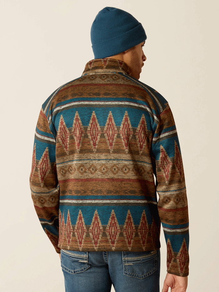 Ariat Men's Caldwell Full Zip Sweater - Oxford Tan Southwest Print | Warm Fleece Pullover for Outdoor Activities, Casual Wear & Western Style Fashion