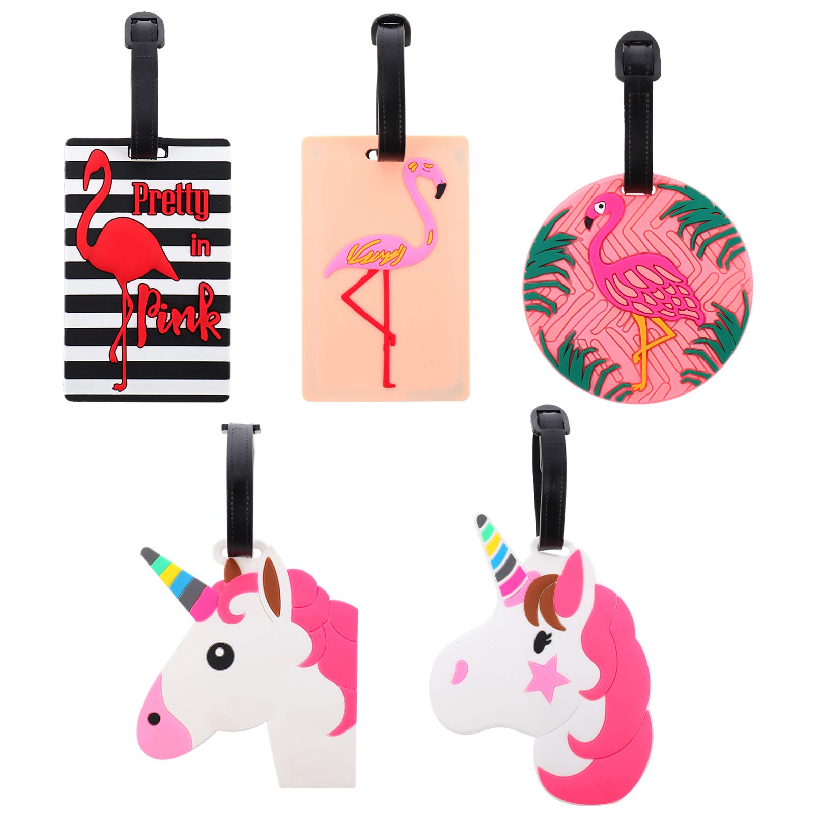 VALICLUD 5-Piece Flamingo Luggage Tags - Personalized Name & Phone Number Travel ID Cards for Suitcases, Bags & Backpacks | Perfect for Kids, Family & Outdoor Trips
