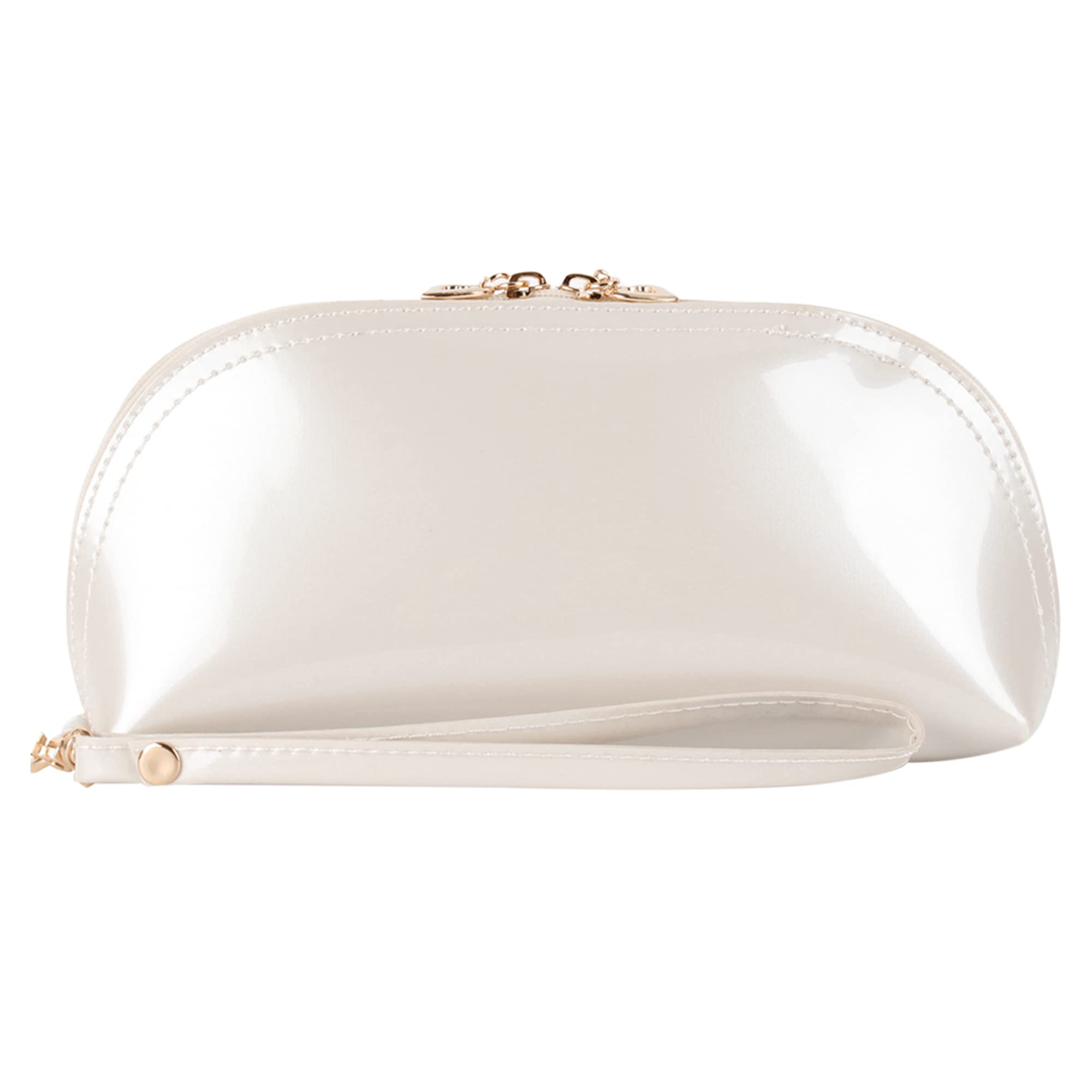 ZLMBAGUS Fashion Cosmetic Bag - Patent Leather Makeup Pouch with Wristlet & Zipper - Travel Organizer for Makeup, Jewelry & Coins - Perfect for Daily Use, Parties & Travel (White)