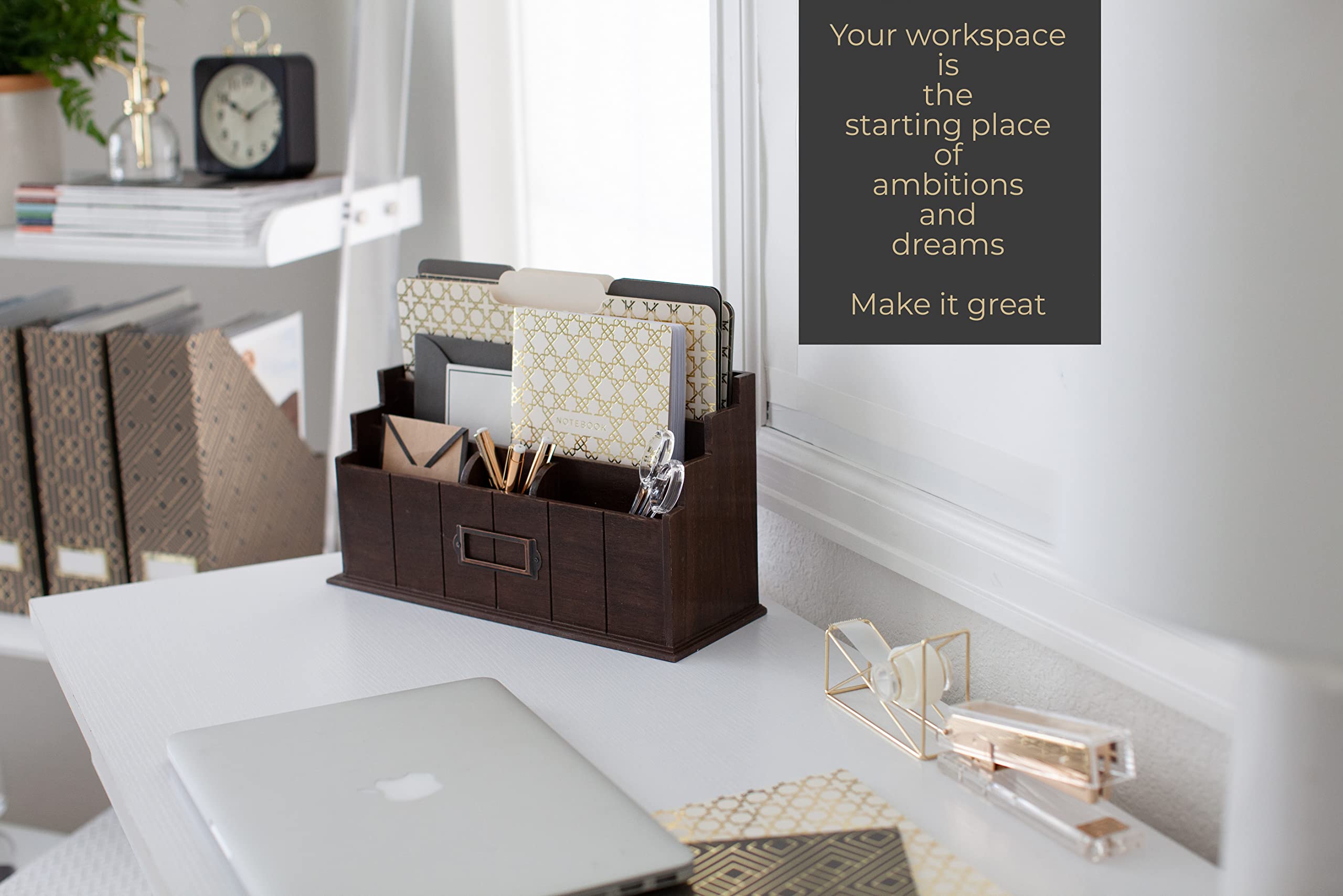 BLU MONACO 3-Tier Brown Wooden Mail Organizer - Rustic Country Style Desk & Kitchen Countertop Organizer - Perfect for Home Office, Entryway, and Mail Sorting