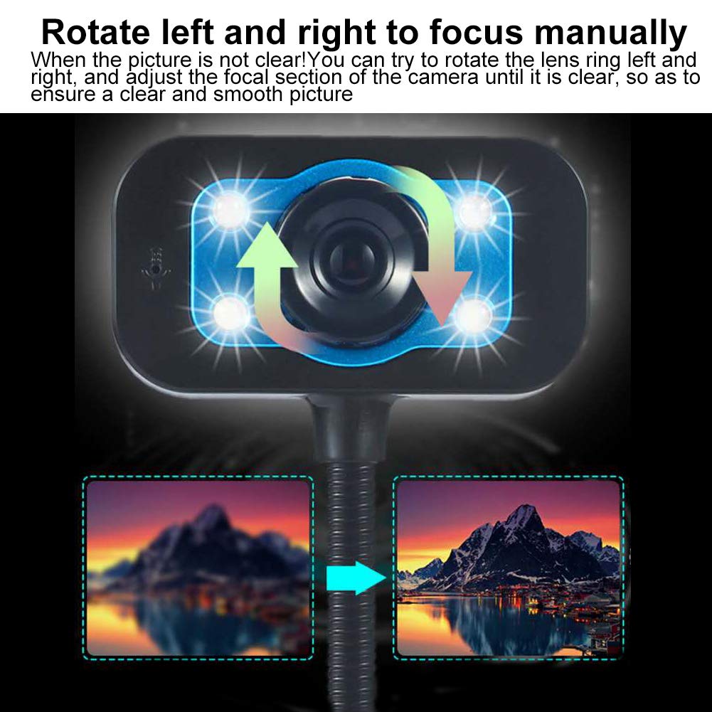 HD Webcam with Built-in Microphone, USB Computer Camera for Laptop & Desktop PC - Night Vision, Video Recording, Video Calling (Black/Blue) - Perfect for Zoom Meetings, Online Classes & Live Streaming