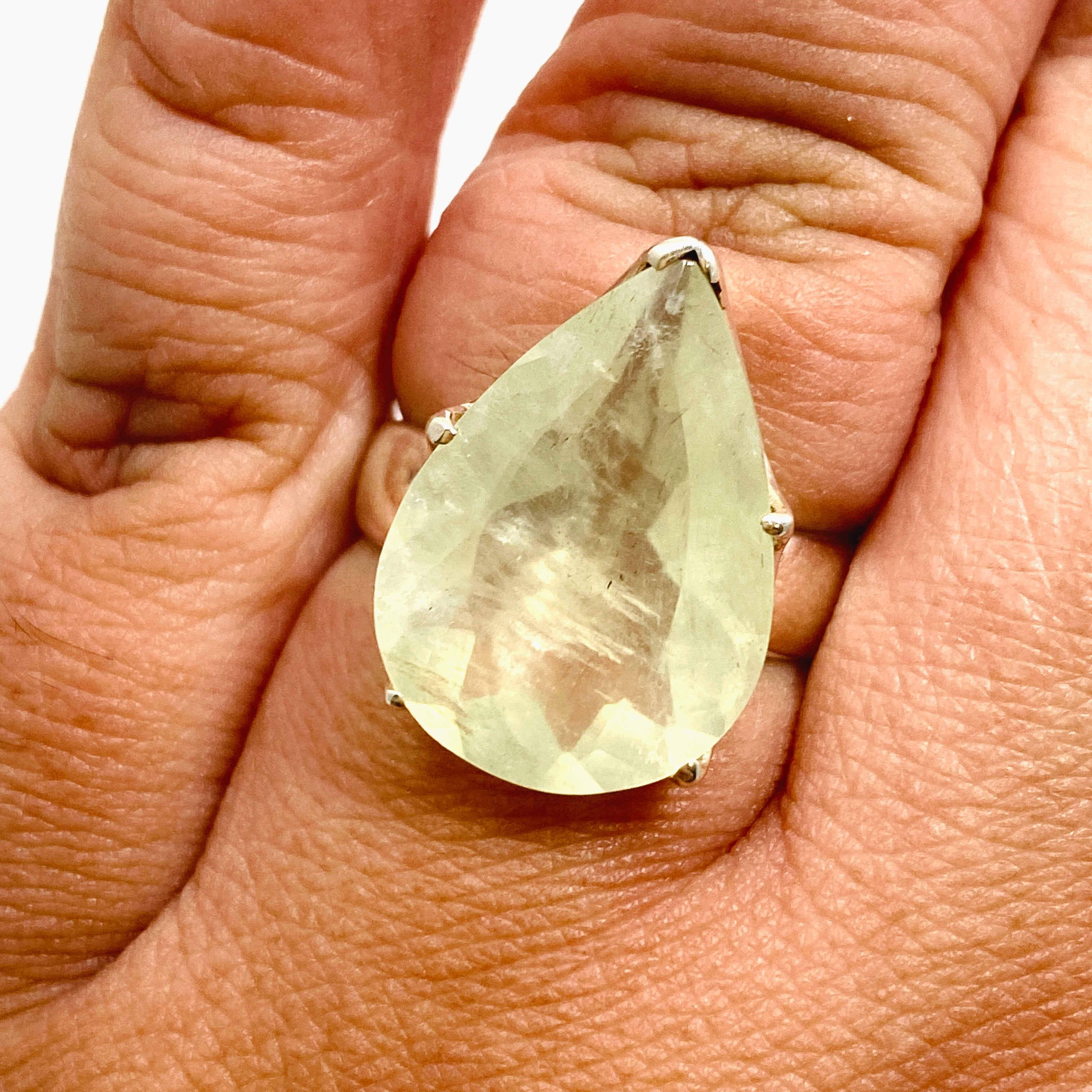 Prehnite Teardrop Faceted Ring - Size 10 - PRGJ866 - Elegant Gemstone Jewelry for Women, Perfect for Weddings, Parties & Special Occasions