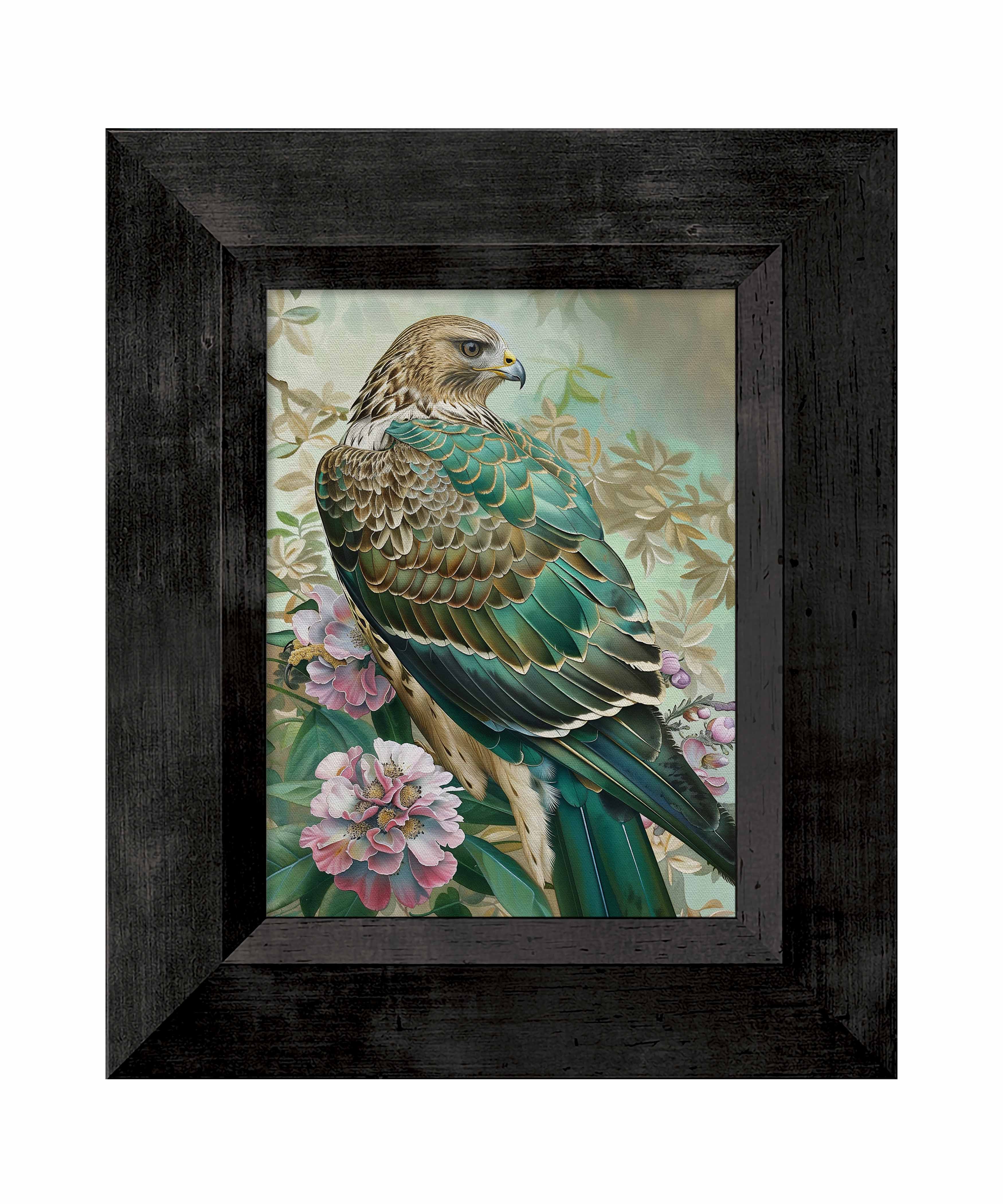 Emerald Majesty Hawk Amidst Blossoms Limited Edition Canvas Wall Art - Nature Inspired Home Decor for Living Room, Bedroom & Office