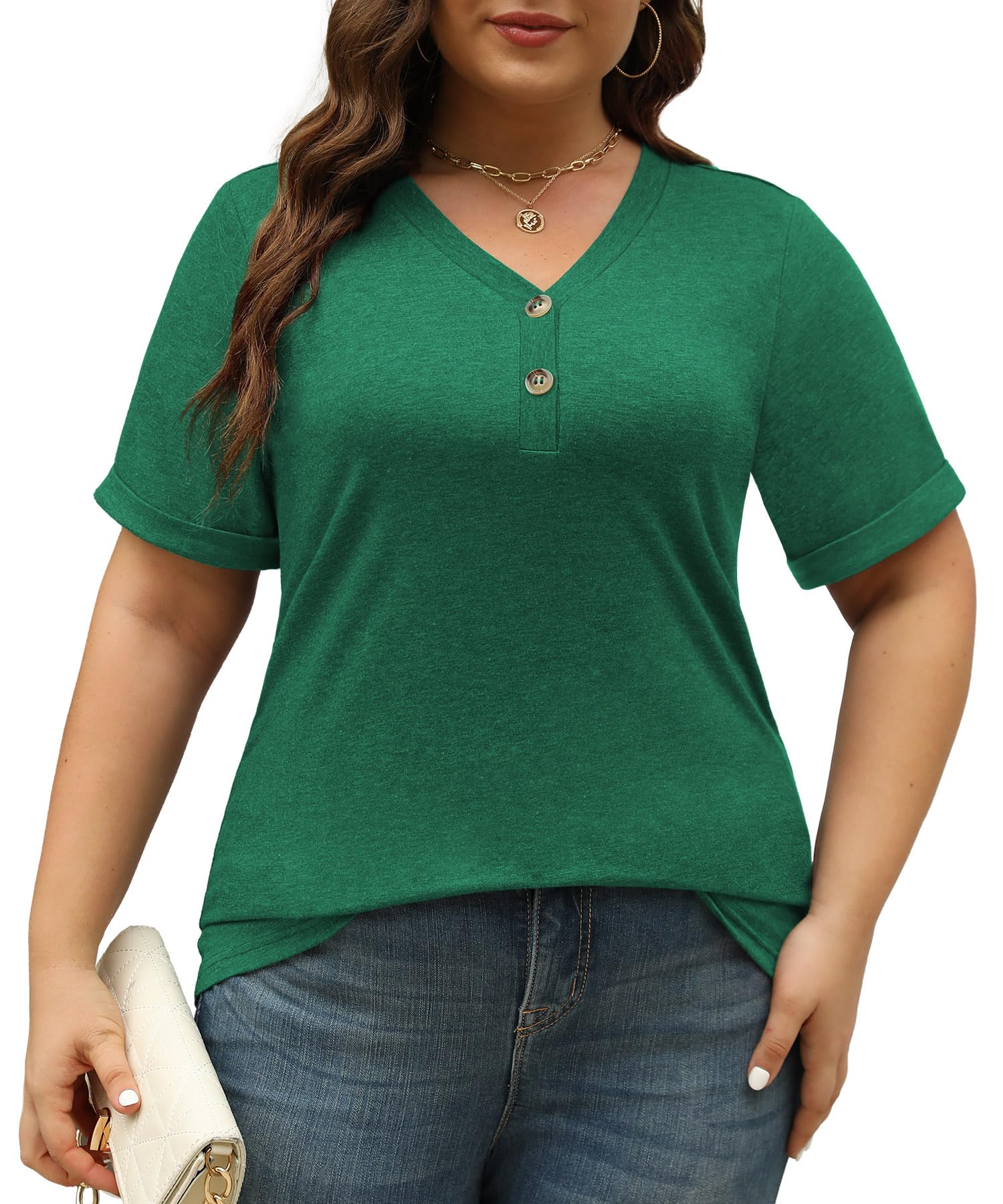 Trendy Women's Summer Tops - Button Down V-Neck Short Sleeve Blouses for Business Casual & Everyday Wear | Loose Fit Tunic Shirts for Office, Dating & Vacation Outfits