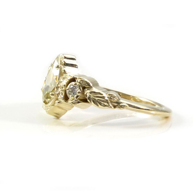 Leaf & Crescent Moon Ring with Diamond Accents - Elegant Sterling Silver Jewelry for Women - Perfect for Weddings, Date Nights & Special Occasions