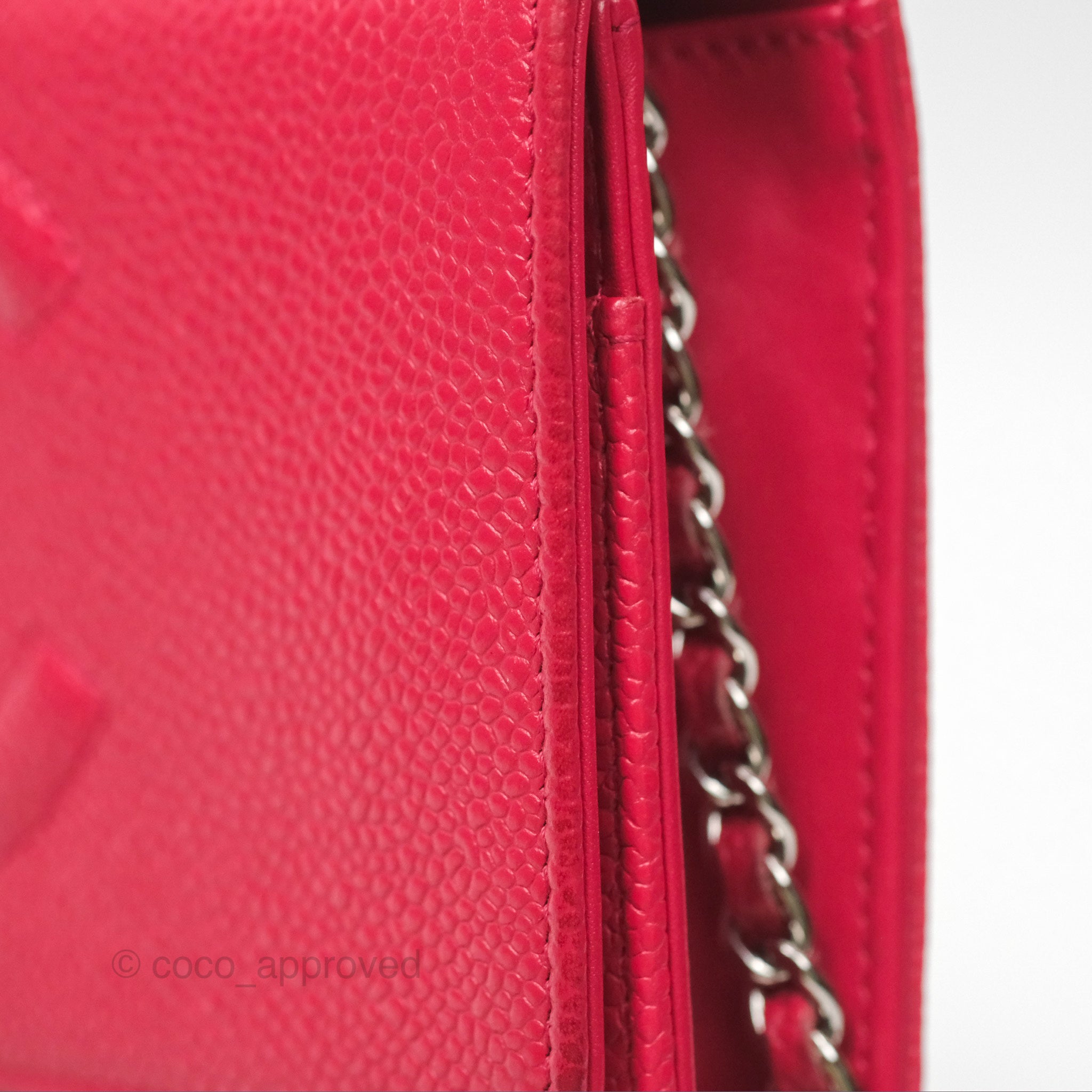 Chanel CC Wallet On Chain WOC in Dark Pink Caviar Leather with Silver Hardware - Perfect for Evening Events, Parties & Luxury Fashion Accessories