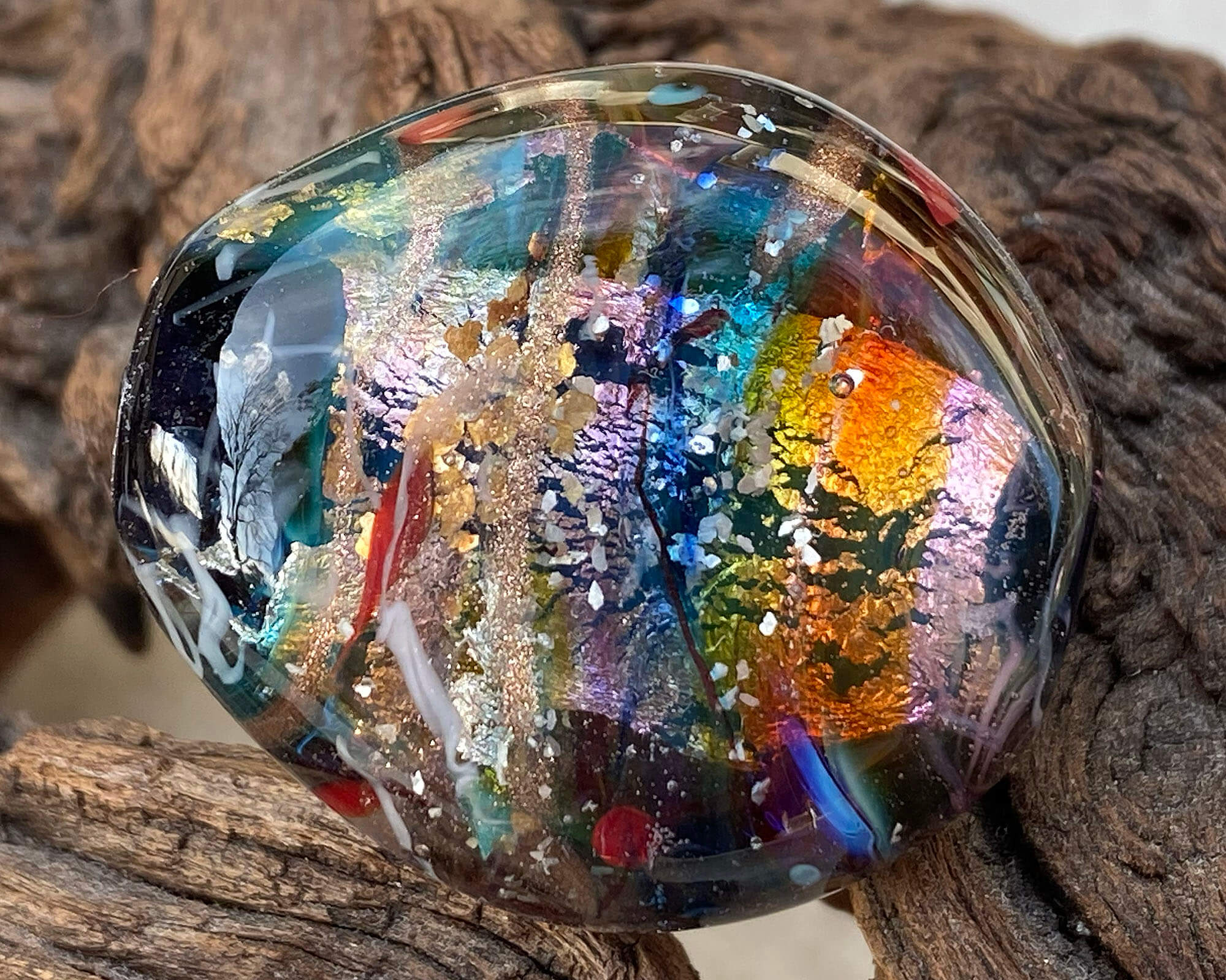 Blue Rainbow Bollywood Lampwork Focal Bead SRA - Handmade Glass Bead for Jewelry Making, DIY Crafts & Boho Accessories - Perfect for Necklaces, Bracelets & Home Decor