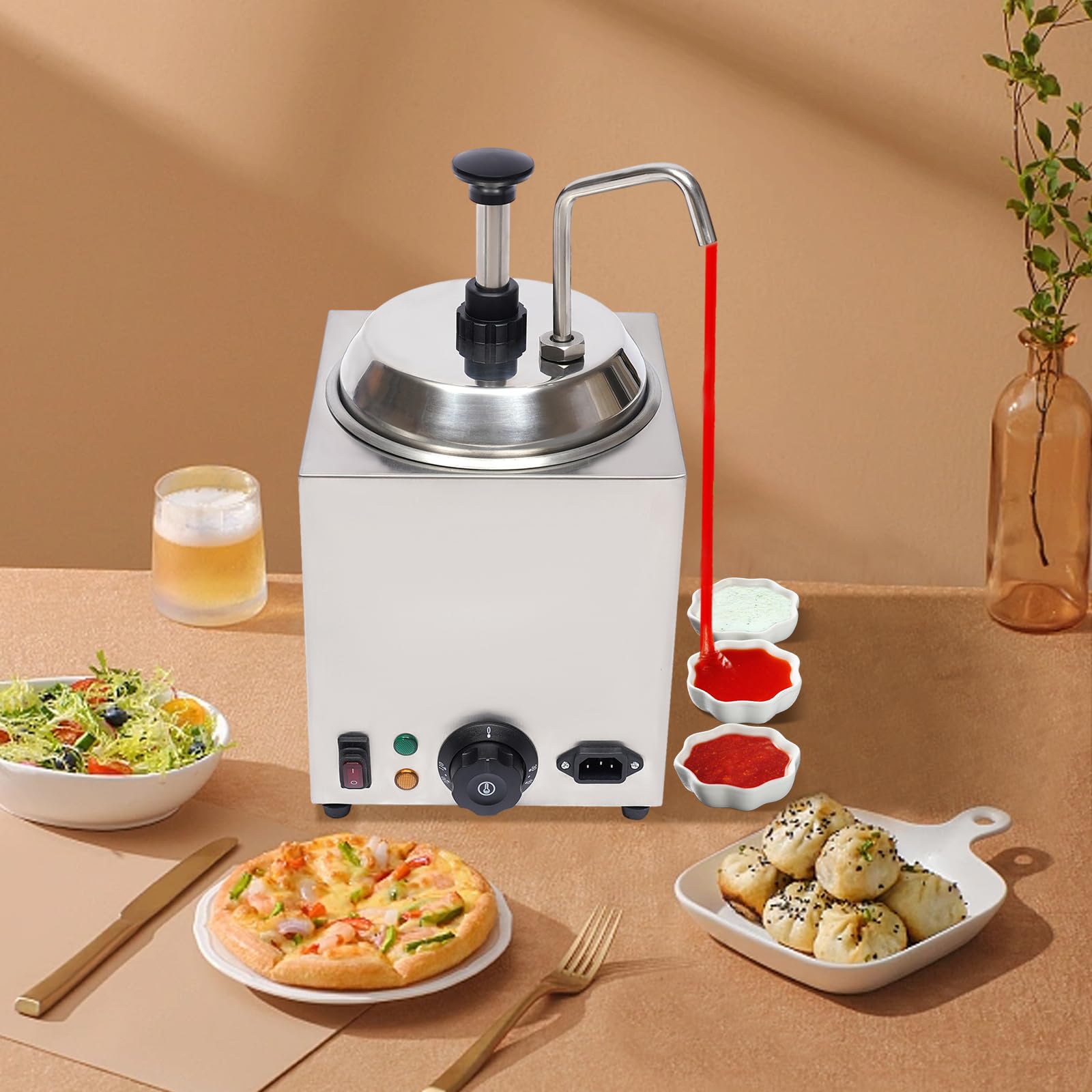 650W Electric Cheese Dispenser with Pump - 2.6Qt Stainless Steel Nacho Cheese Warmer & Hot Fudge Caramel Butter Dispenser - Perfect for Movie Nights, Parties & Restaurant Serving