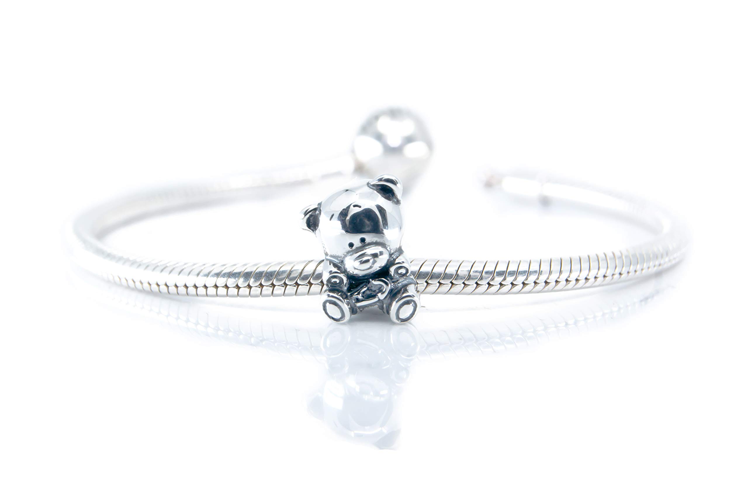 Teddy Bear Sterling Silver Aurora Charm Bead S925 | Cute Silver Teddy Bear Cub Pendant | Romantic Love Bear Charm for Necklace | Pandora Compatible Animal Jewelry | Perfect Gift for Valentine's Day, Anniversary & Mother's Day