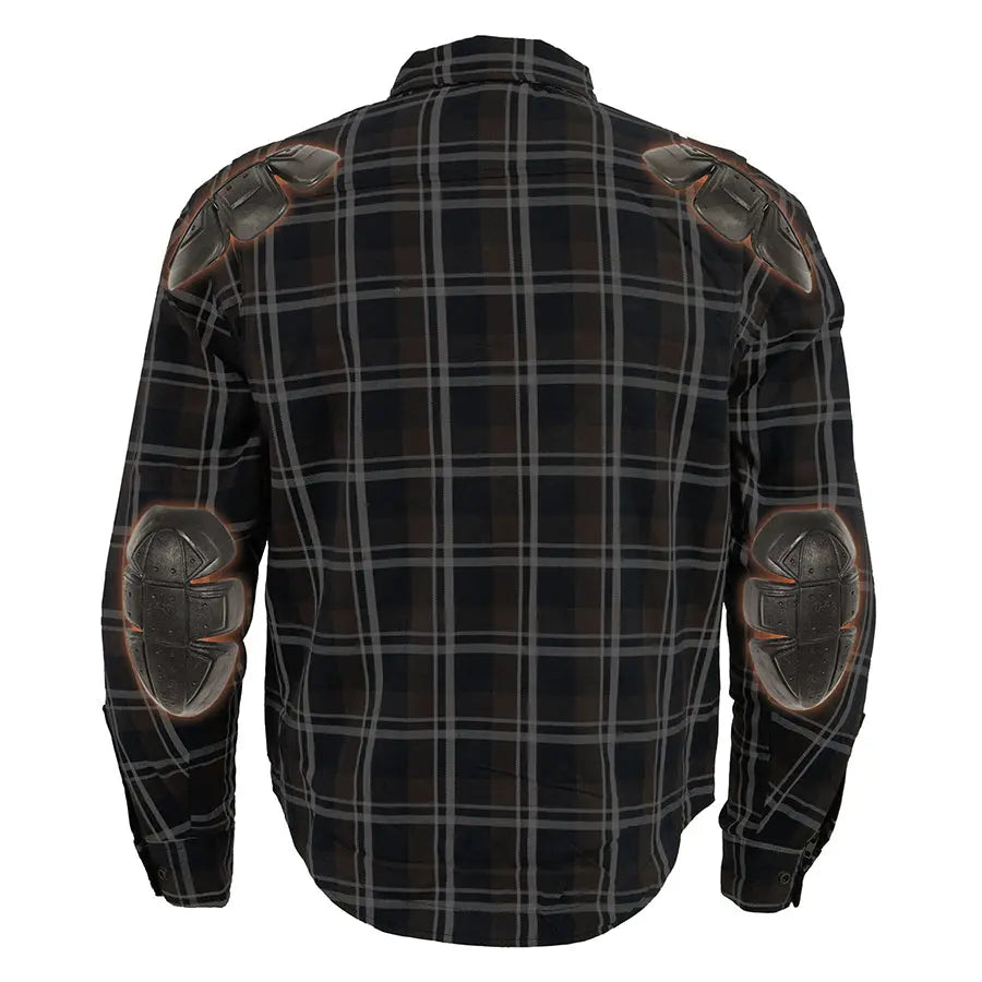 Milwaukee Leather Men's Brown Checkered Armored Flannel Biker Shirt with Reinforced Fibers - Durable Motorcycle Riding Gear for Harley Davidson & Cruiser Bikers