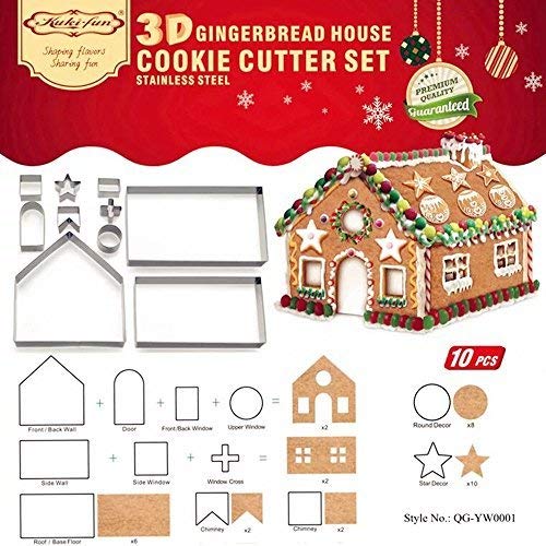10PCS 3D Gingerbread House Cookie Cutter Set - DIY Christmas Cookie Baking Kit for Gingerbread, Chocolate & Haunted Houses | Perfect for Holiday Baking, Christmas Decorations & Gift Giving