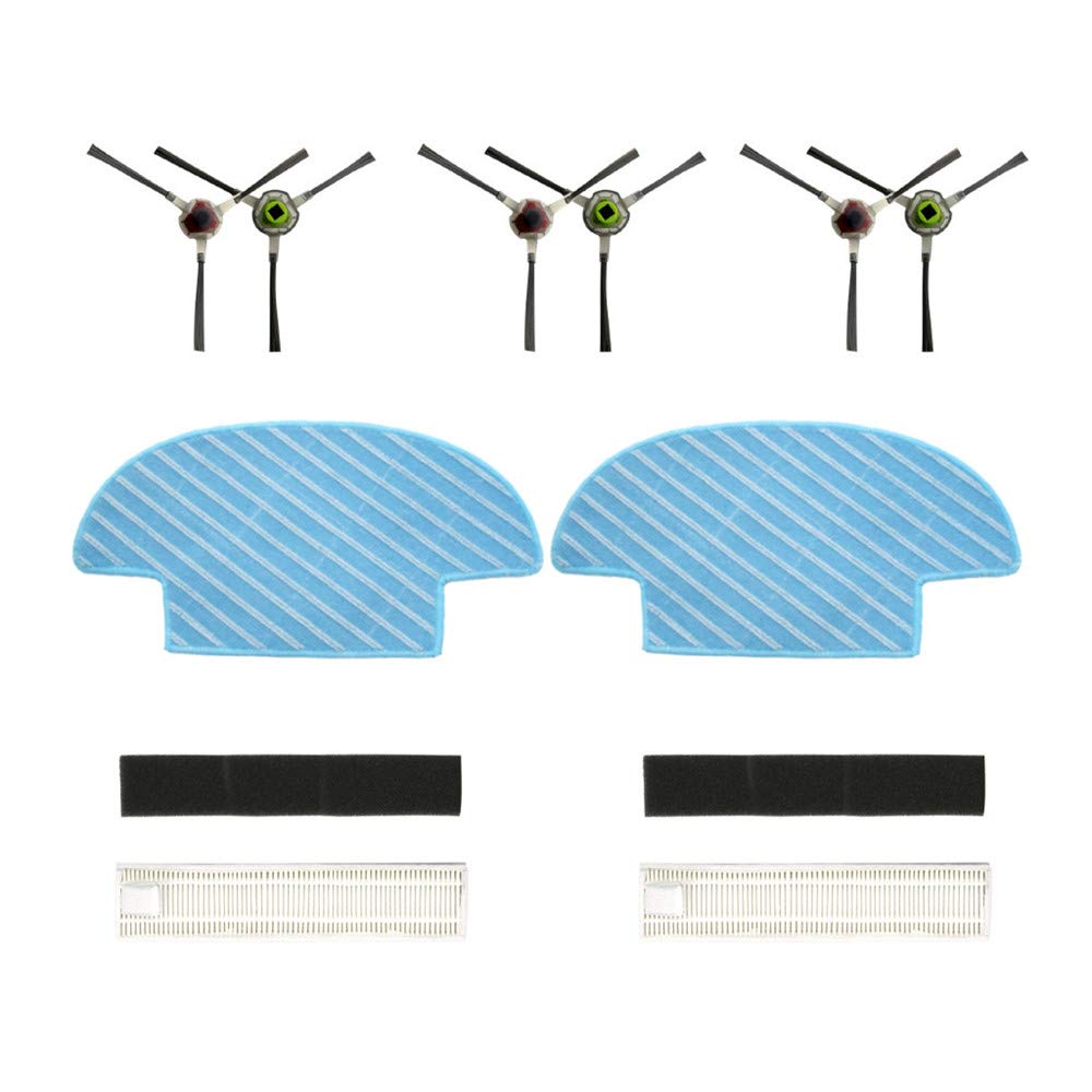 LOKODO Replacement Parts for Ecovacs Slim & Slim 2 - 2X HEPA Filters, 3X Pair Side Brushes & 2X Mop Pads - Compatible Robot Vacuum Accessories for Hardwood Floors & Carpets - Perfect for Daily Home Cleaning & Pet Hair Removal