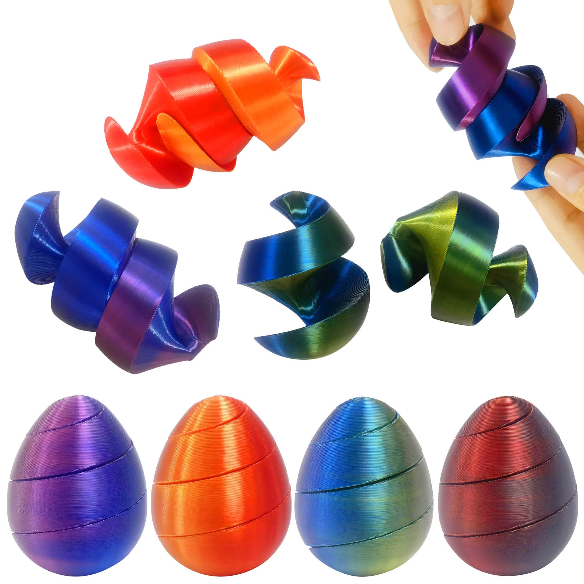 4 Pcs 3D Printed Spiral Egg Fidget Toys - Stress Relief Desk Toys for Kids & Adults, Anxiety Relief Sensory Fidget Ball, Easter Basket Stuffers & Party Favors - Perfect for Classroom, Office, Travel & ADHD Focus Aid