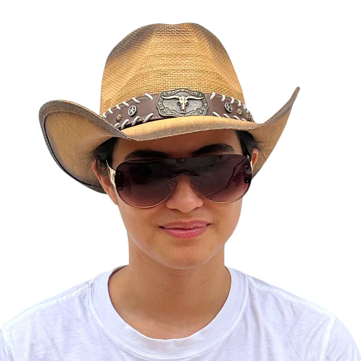 Classic Western Straw Cowboy Hat for Men & Women - Sun Protection Cowgirl Hat with Wide Brim - Perfect for Rodeo, Country Music Festivals & Outdoor Adventures