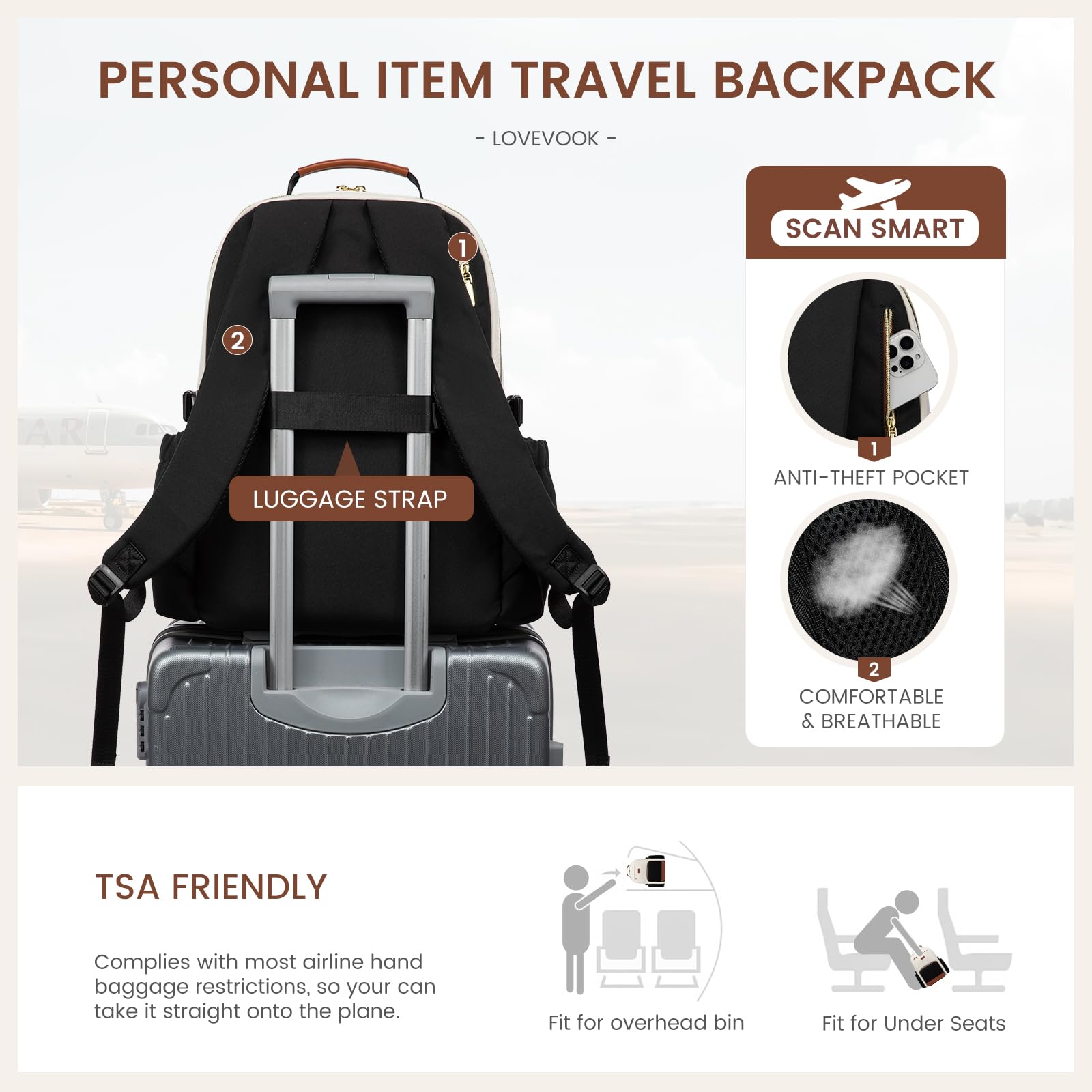 LOVEVOOK Women's 17 Inch Laptop Backpack - Large Capacity Waterproof Travel Computer Bag with Pouch Pocket for Cup - Business Work Backpack for College, Teacher & Office Use - Beige, Black & Brown Color Options