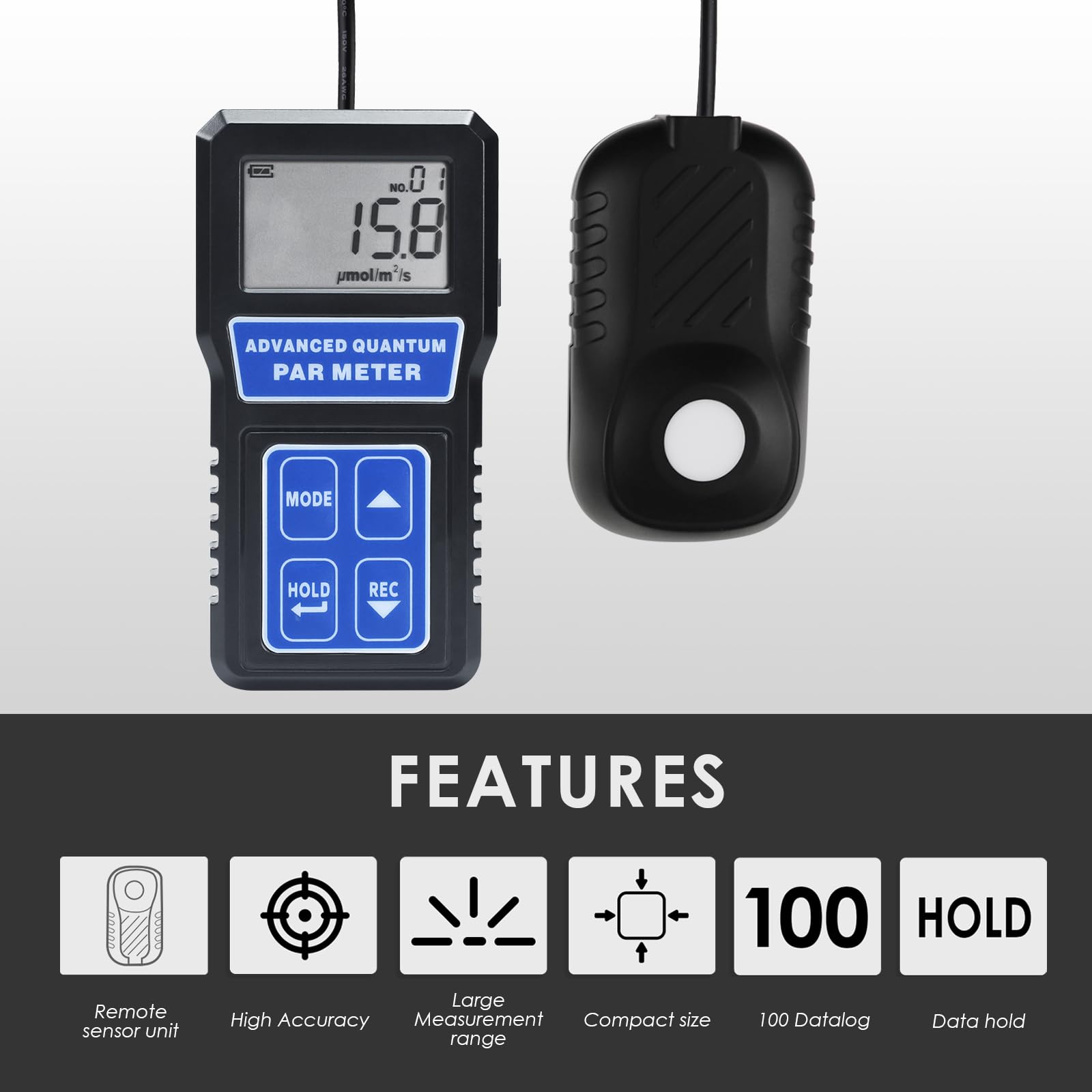 Quantum PAR Meter - PPFD Tester for Indoor & Outdoor Plants | Measures 400-700nm Wavelength | Ideal for Hydroponics, Greenhouse & Grow Light Optimization