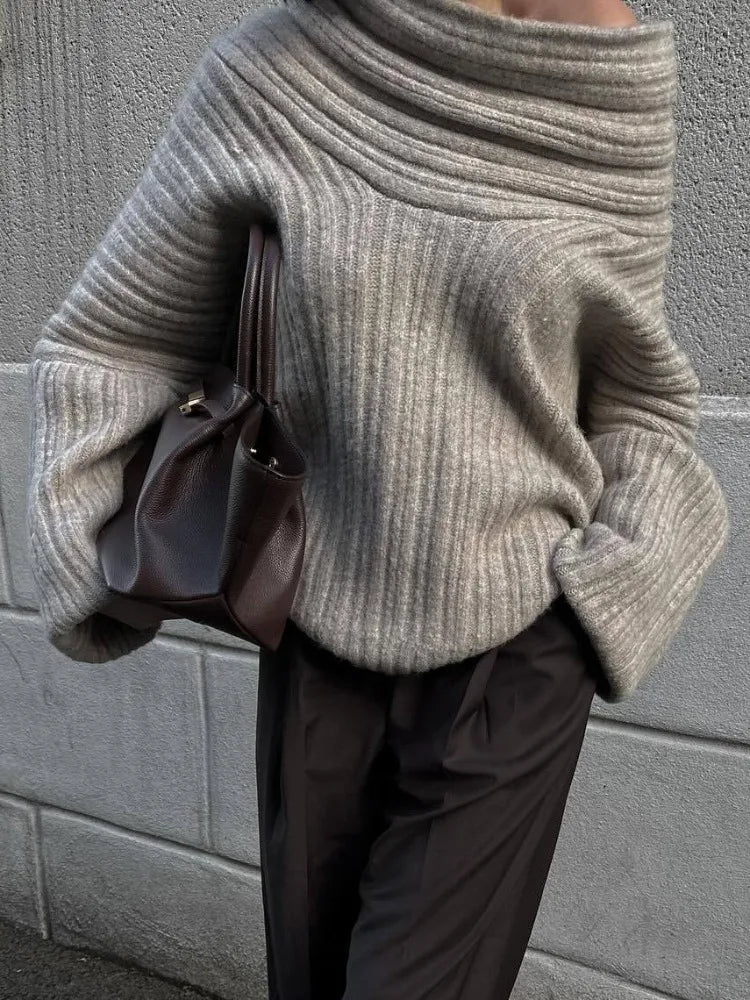 2024 Women's Oversized Autumn Sweater - Sexy Slash Neck Knit Pullover, Long Sleeve Loose Fit Casual Knitwear | Perfect for Fall Layering, Coffee Dates & Cozy Evenings