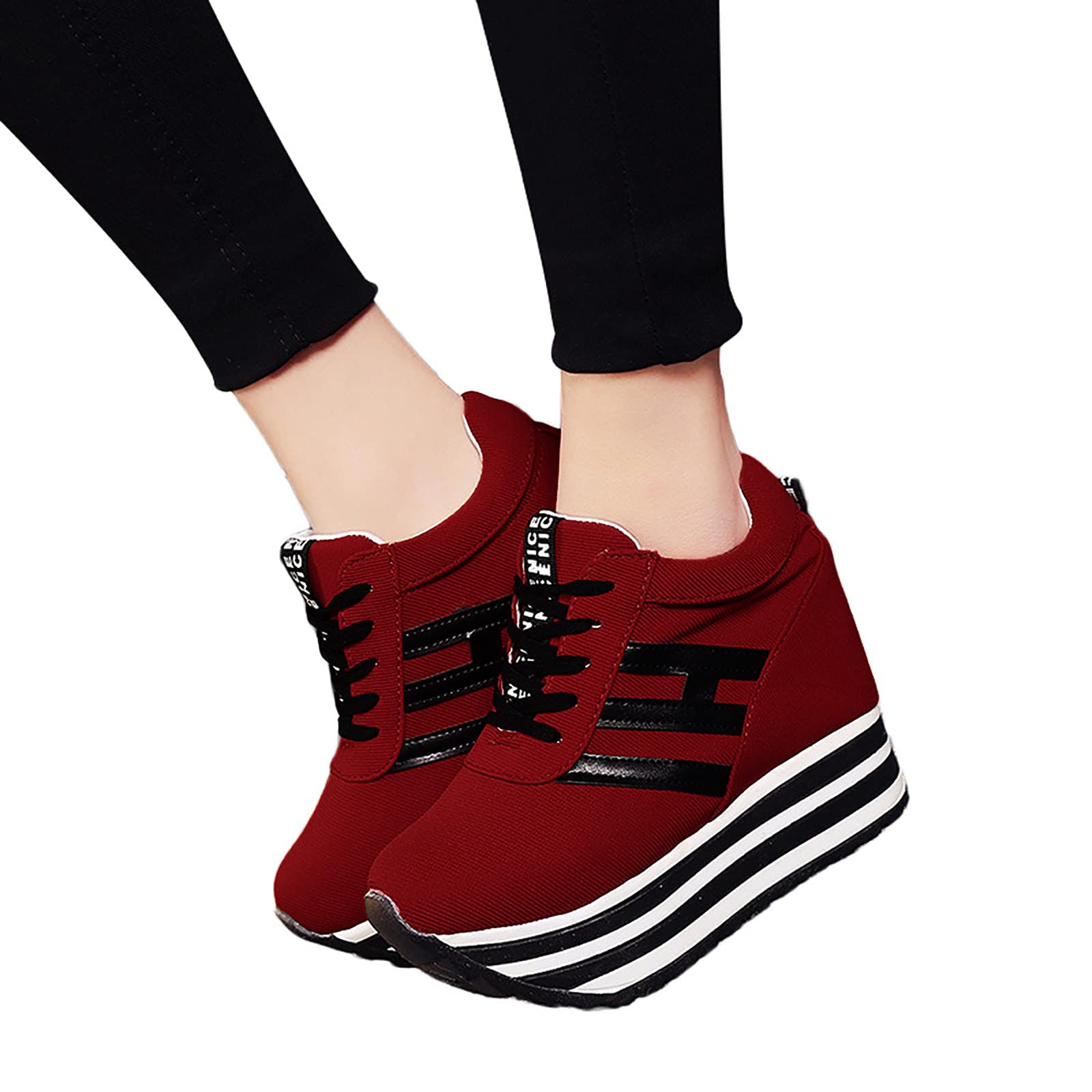Women's Breathable Mesh Running Sneakers - Comfy Lace-up Tennis Shoes for Outdoor Sports | Leopard Print Design (Red, Size 6.5-7) | Perfect for Jogging, Gym Workouts & Casual Wear