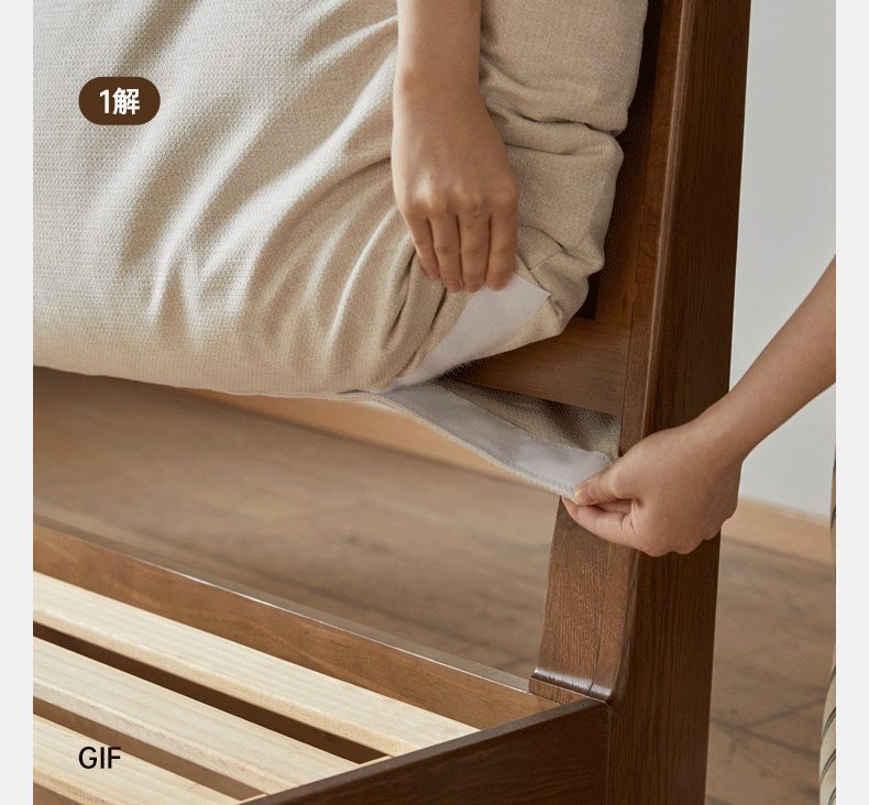 Solid Oak Wood Bed Frame with Soft Fabric Upholstered Headboard - Queen Size, Modern Minimalist Design for Bedroom, Guest Room, or Dorm
