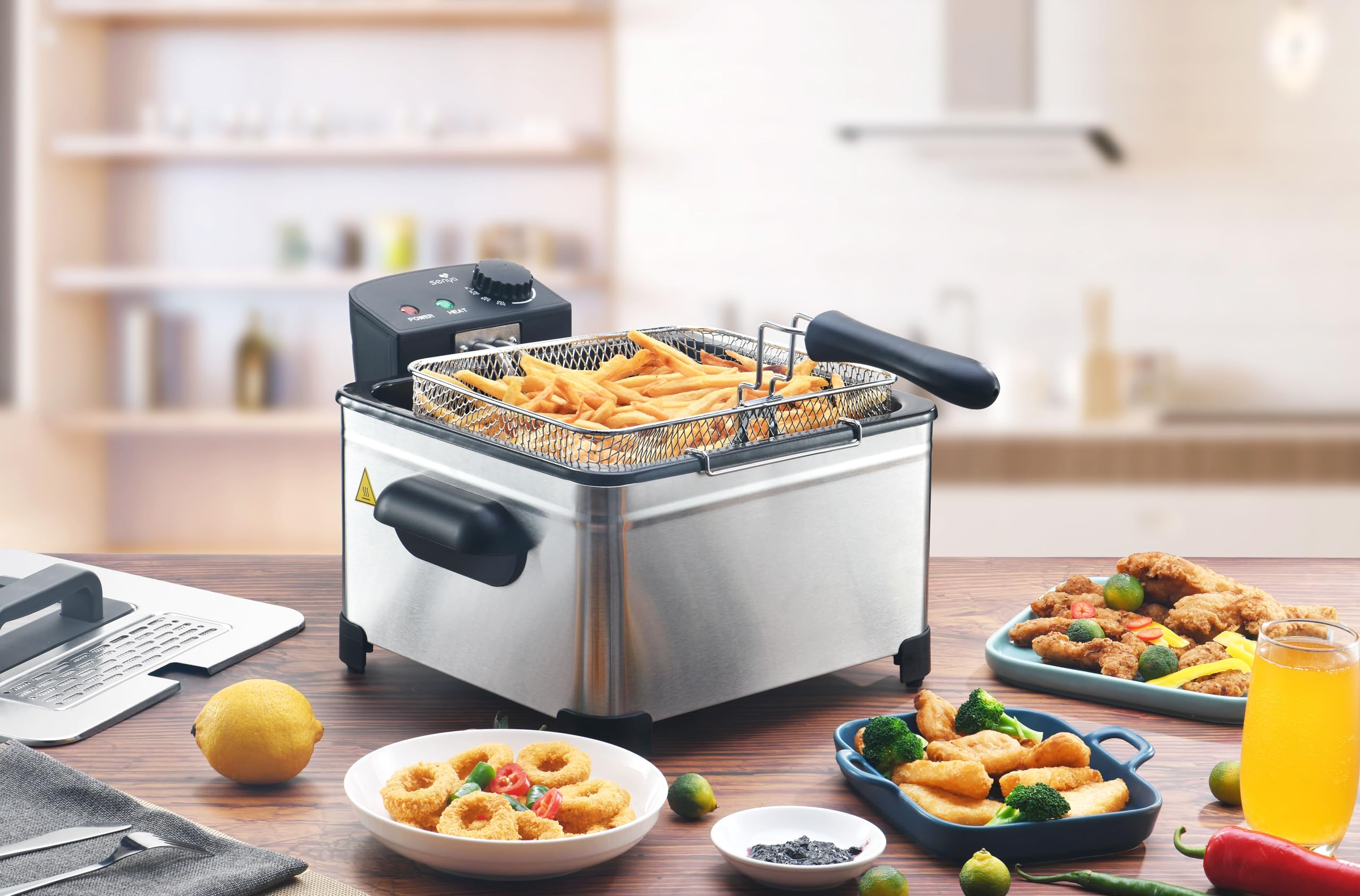 SENYA 5L Stainless Steel Electric Deep Fryer with Removable Basket - 2000W, Large Capacity, 3 Removable Baskets for Family Cooking - Perfect for Fried Chicken, French Fries & Seafood at Home