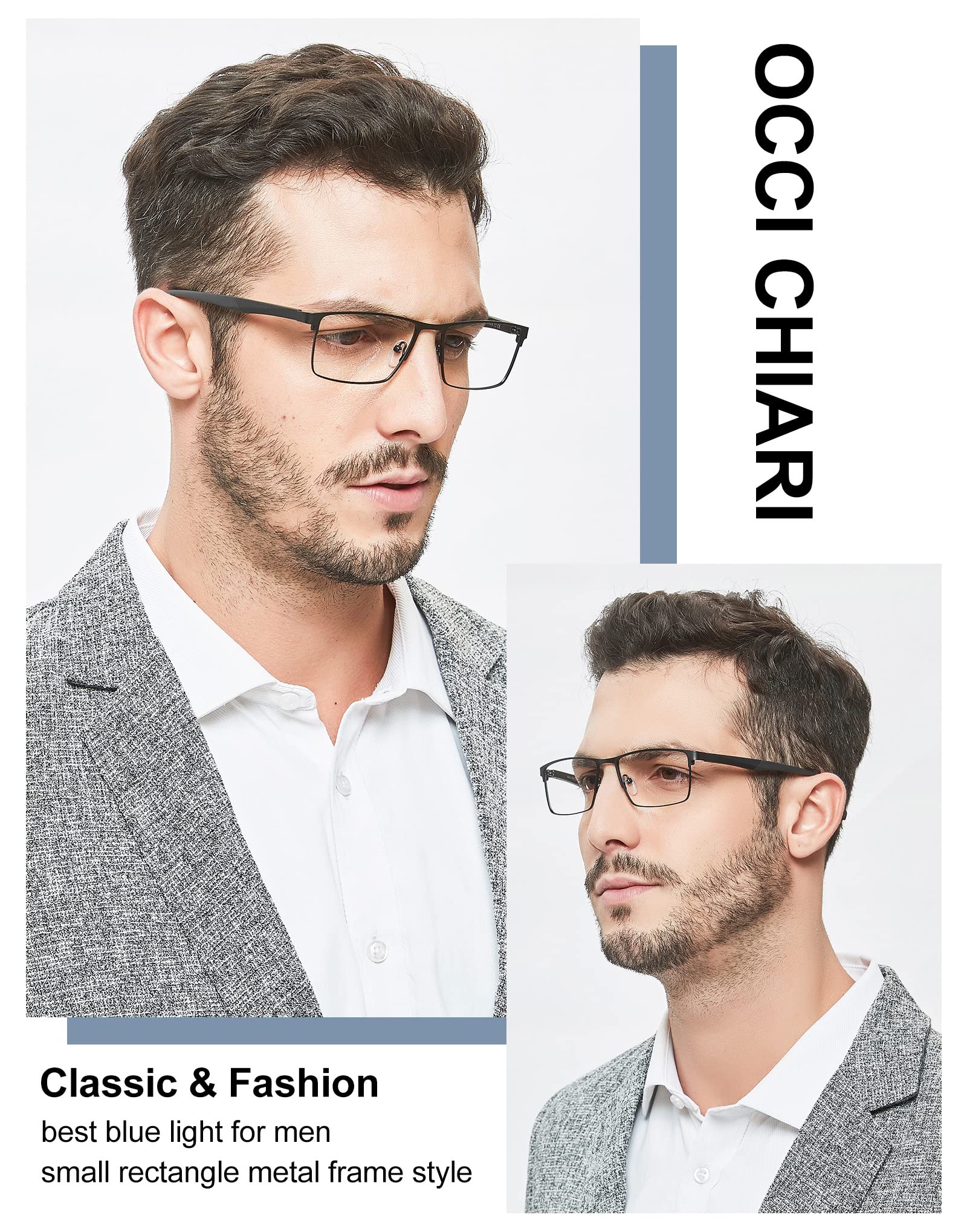 OCCI CHIARI Blue Light Blocking Glasses for Men - Anti Eye Strain Computer & Gaming Glasses with Stylish Black Frame - Perfect for Office Work, Screen Time & Video Games