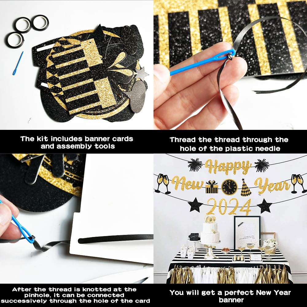 2025 Gold & Black Glitter Happy New Year Banner - New Year's Eve Party Decorations & Sign for NYE Celebrations | Perfect for Home, Office & Holiday Party Decor
