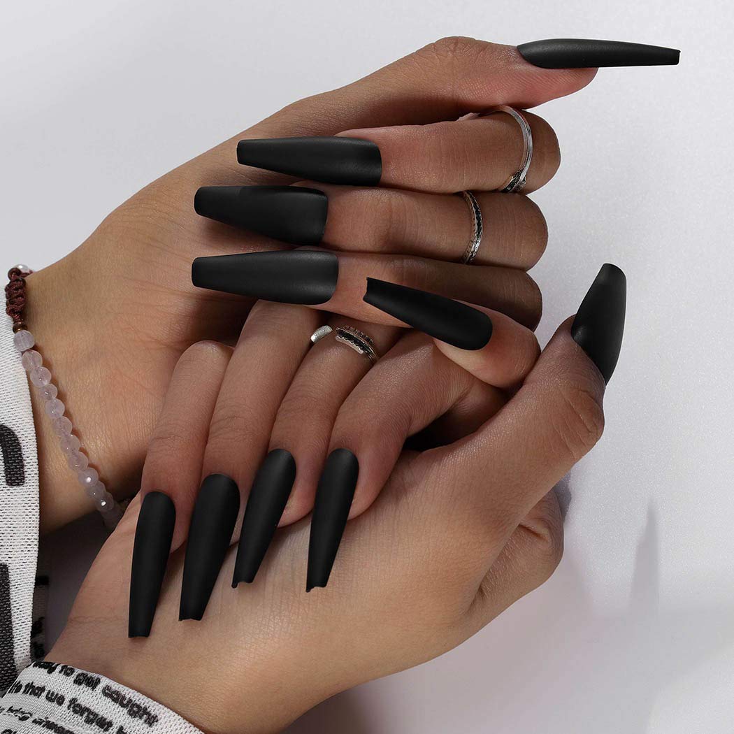 Black Matte Extra Long Ballerina Press-On Nails - 24pcs Coffin Fake Nails for Women, Full Cover Artificial Nails for Wedding, Party & Prom | Perfect for Special Occasions & Everyday Glam